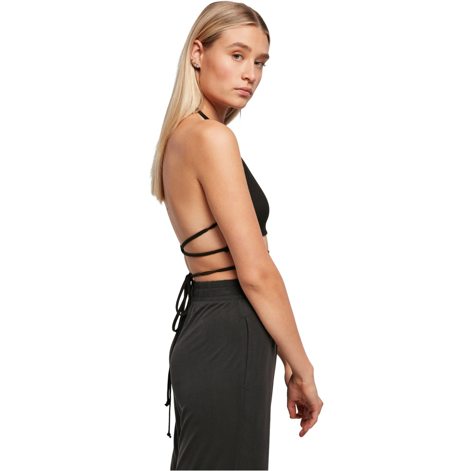 Urban Classics Ladies - Rib Trapeze Cropped Top noir