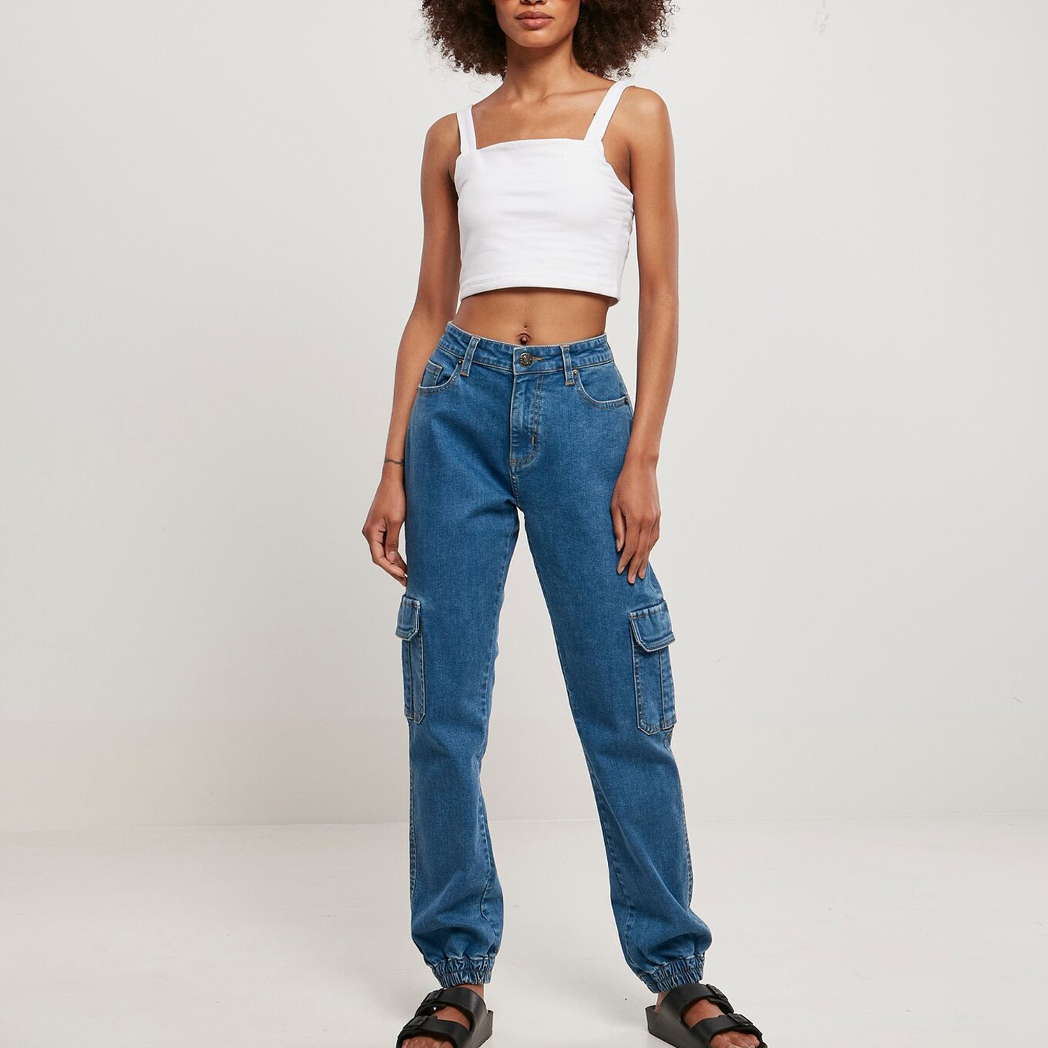 Urban Classics Ladies - Organic Stretch Denim Cargo Jeans