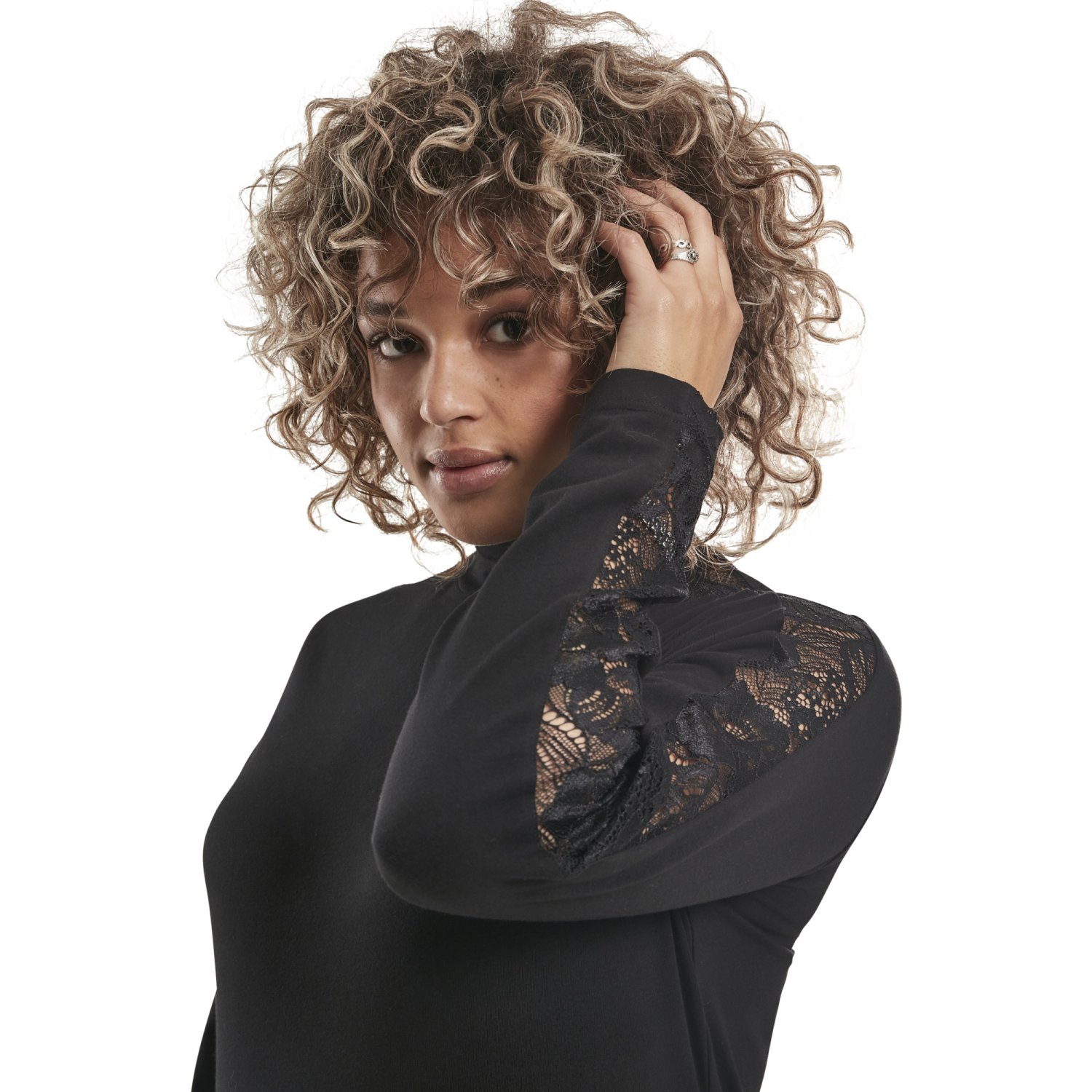 Urban Classics Ladies - Lace Longsleeve Top noir
