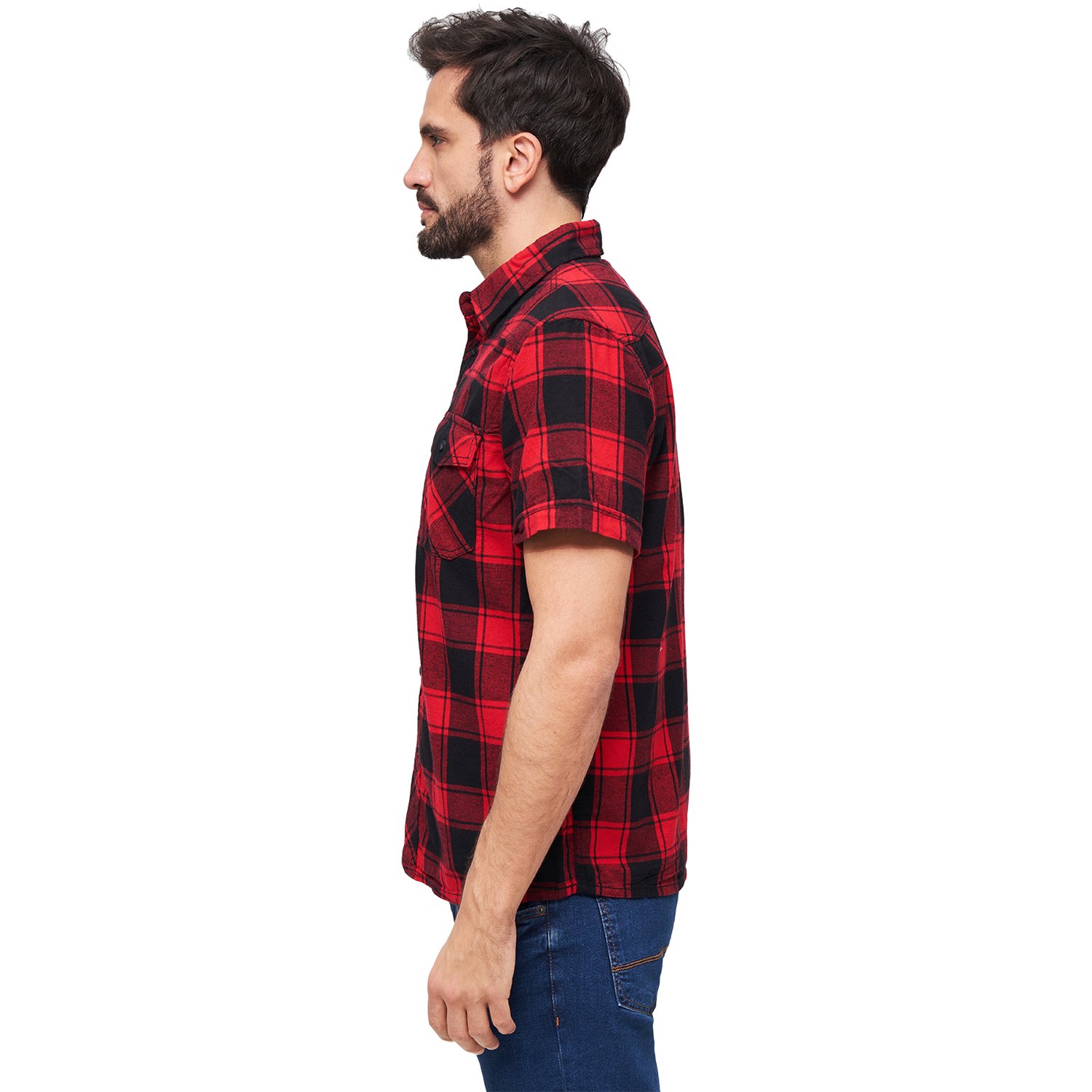 Brandit - CHECKED FLANELL Halfsleeve Shirt red / black