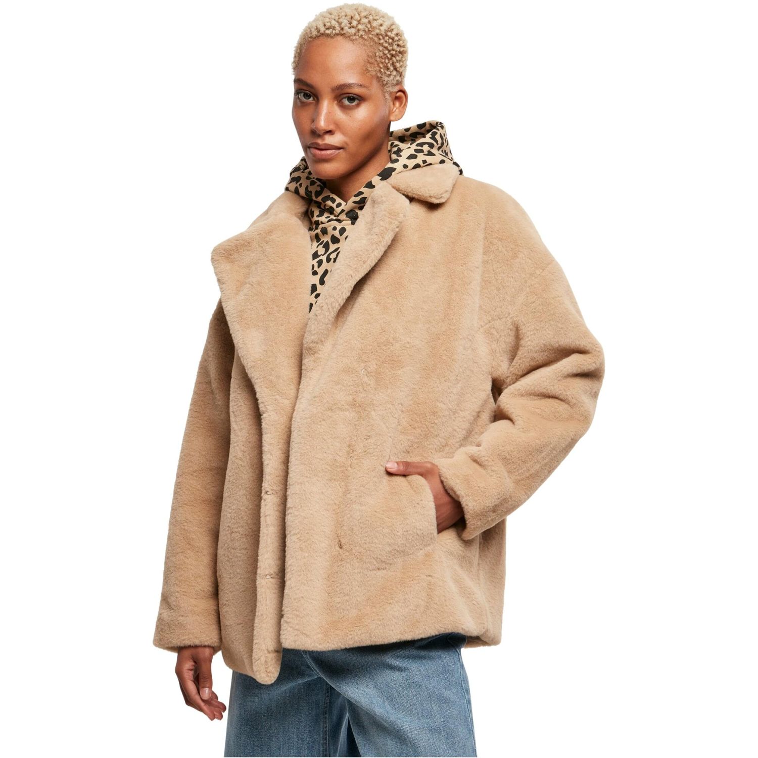 Urban Classics Ladies - LAPEL TEDDY Oversized Jacket