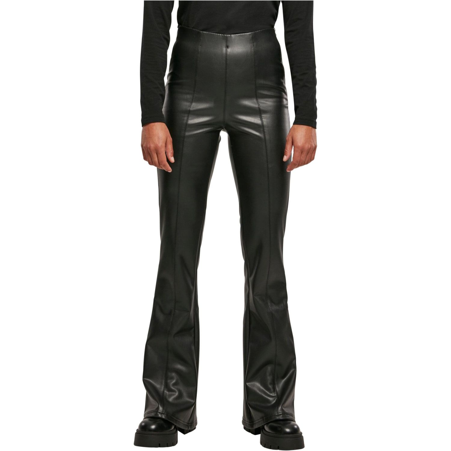 Urban Classics Ladies - Flared Faux Leather Pants black