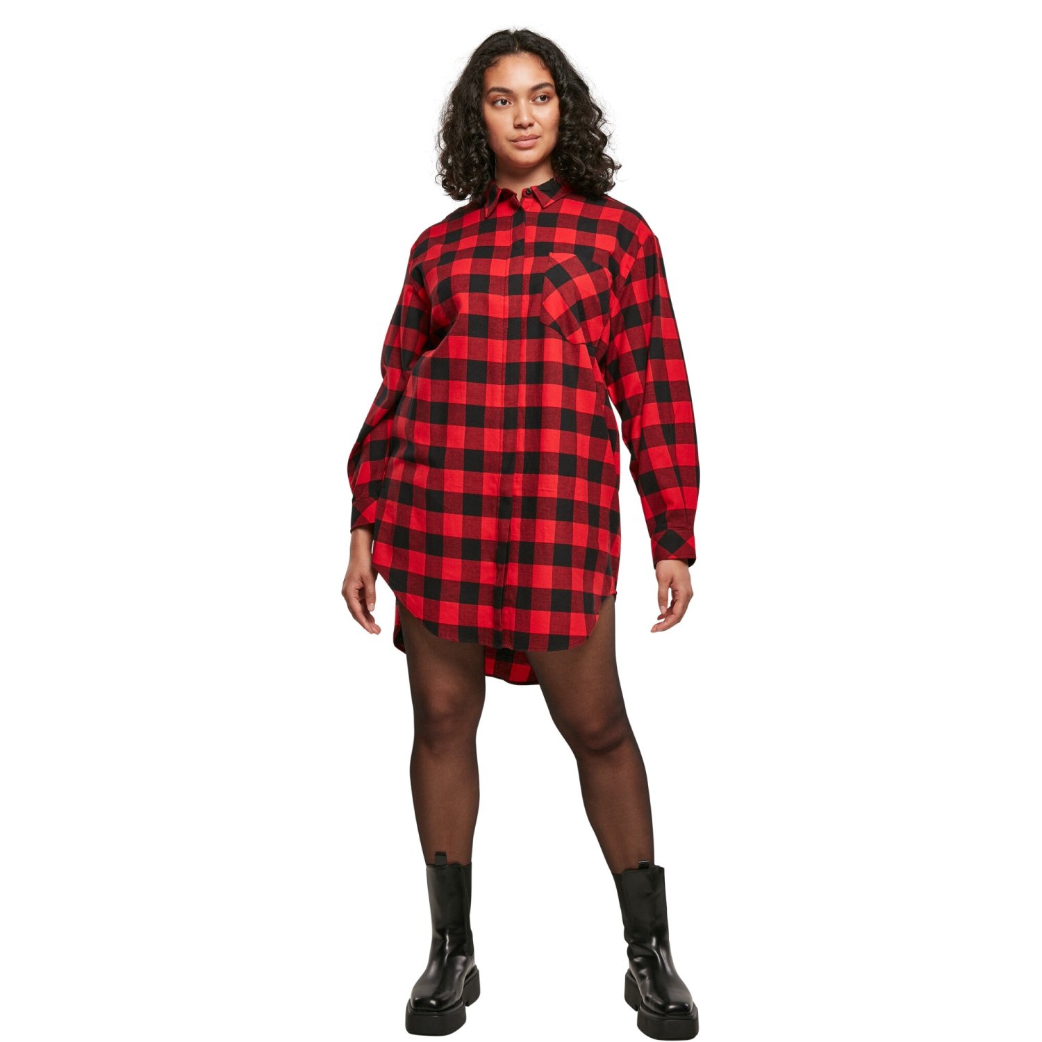 Urban Classics Ladies - Oversized Flannel Shirt Dress red