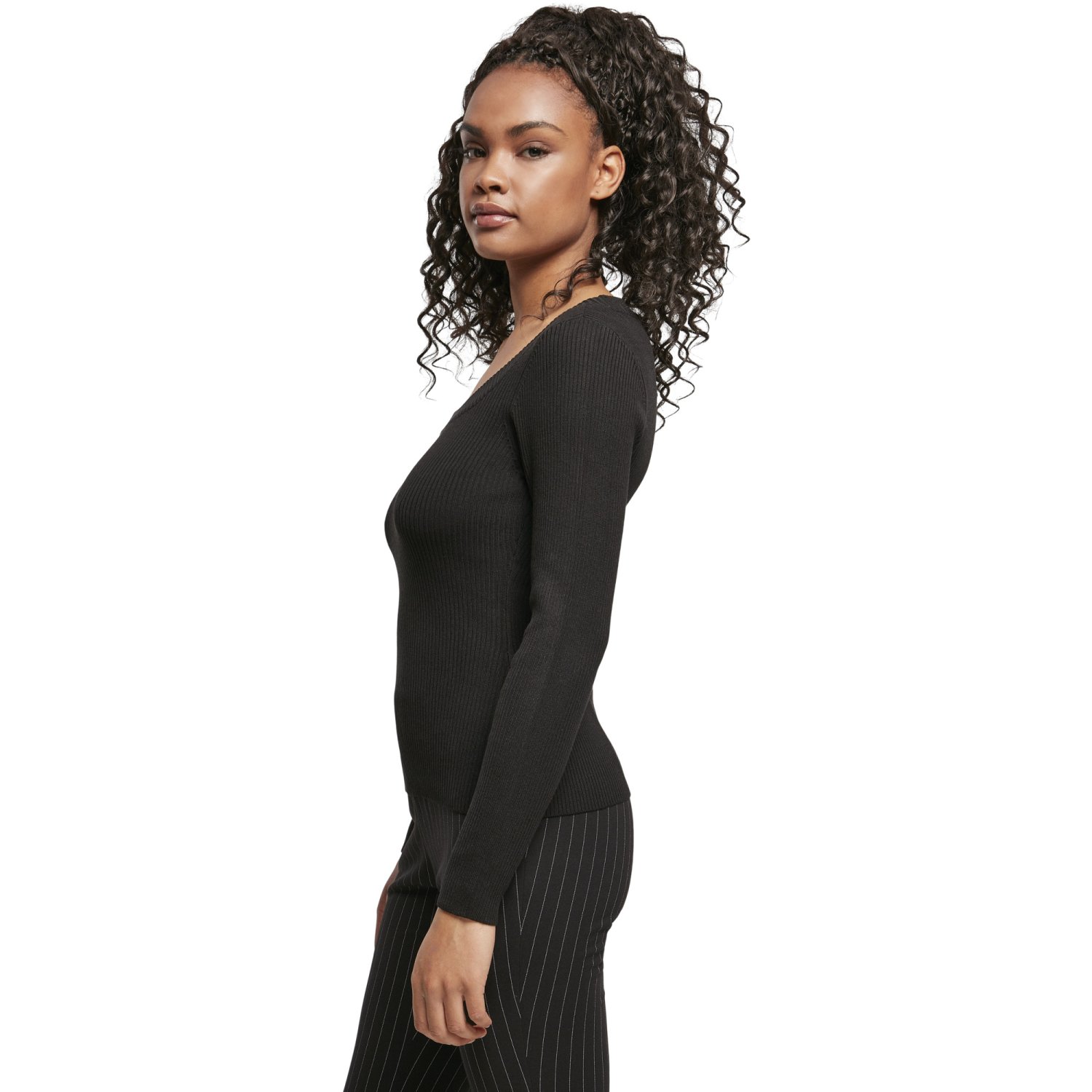 Urban Classics Ladies - Wide Neckline Sweater noir