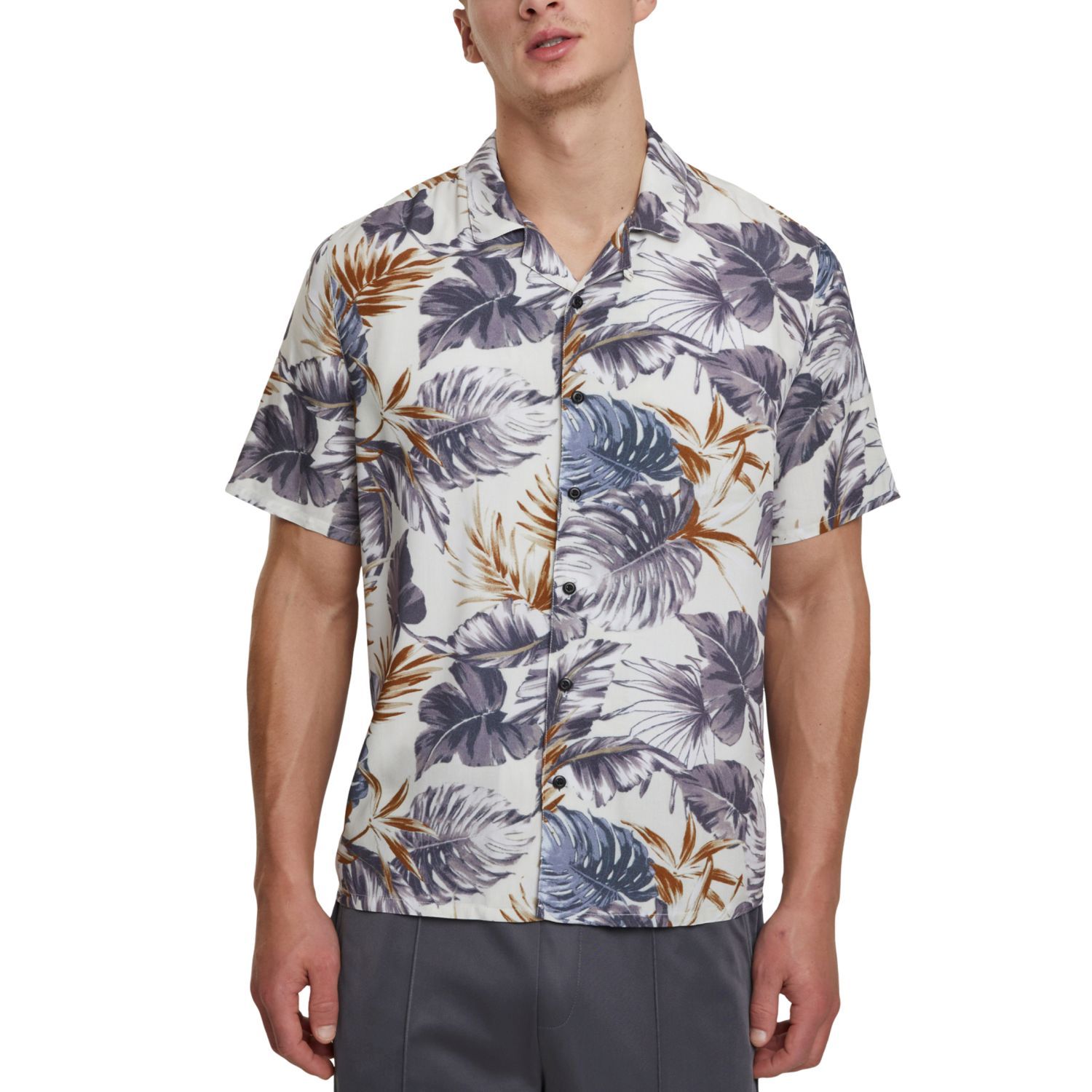 Urban Classics - Viscose Resort Shirt blue leaves
