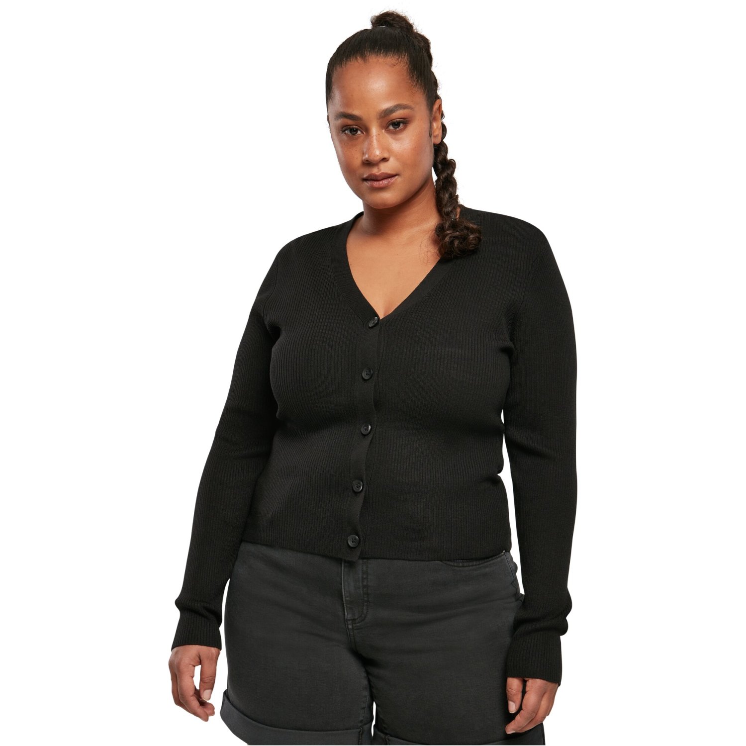 Urban Classics Ladies - Short Rib Knit Cardigan noir