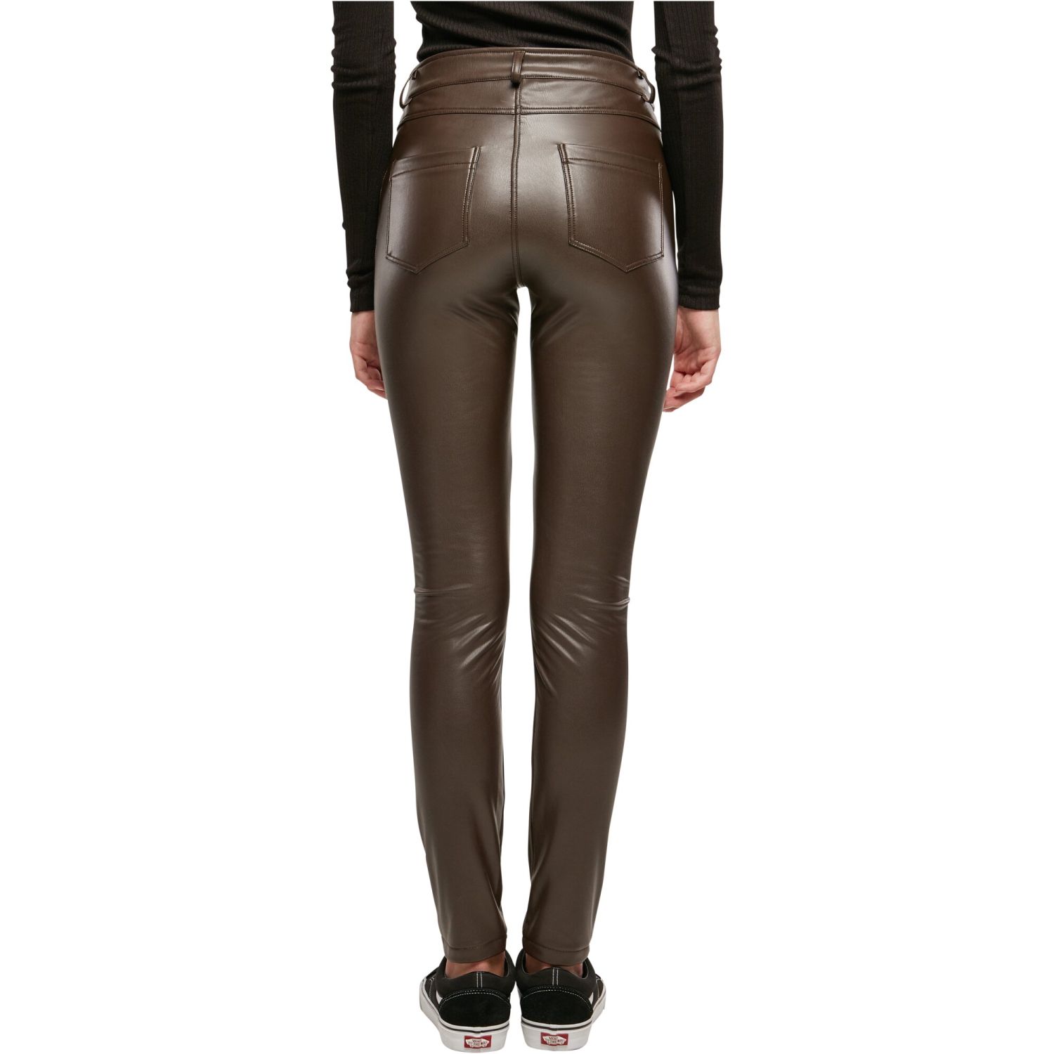 Urban Classics Ladies - Mid Waist Faux Leather Pants brown
