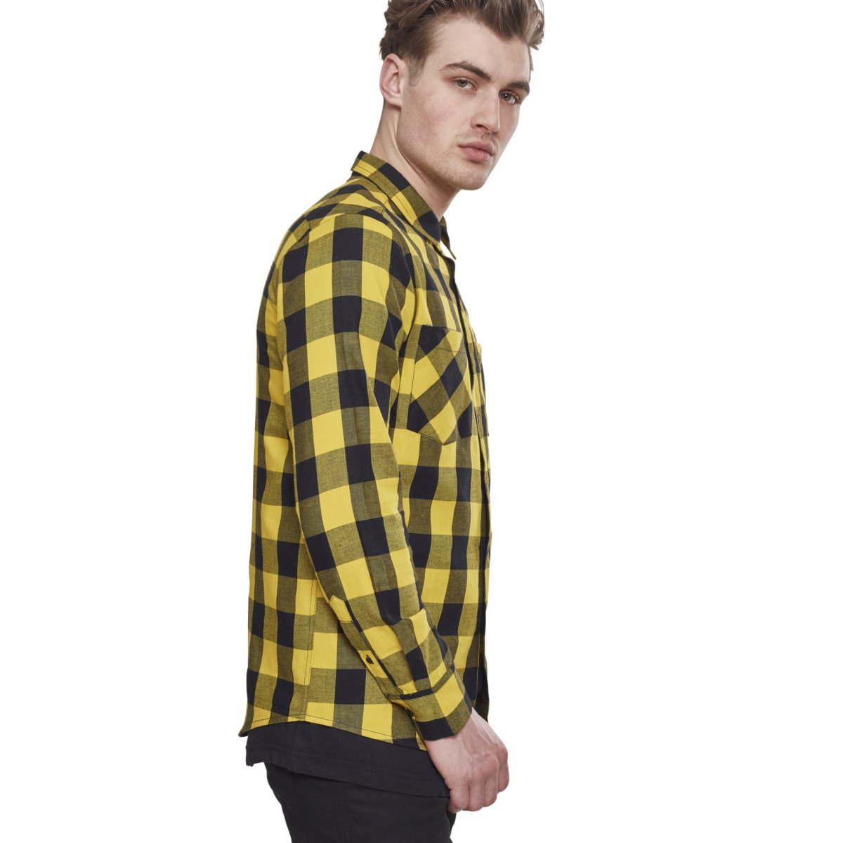 Urban Classics - A Carreaux FLANELL Chemise noir / jaune