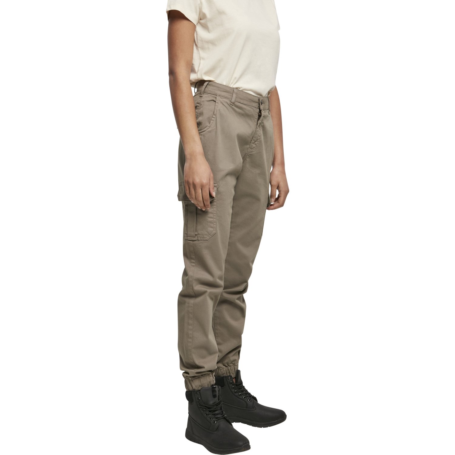 Urban Classics Ladies - High Waist Stretch Cargo Pants taupe