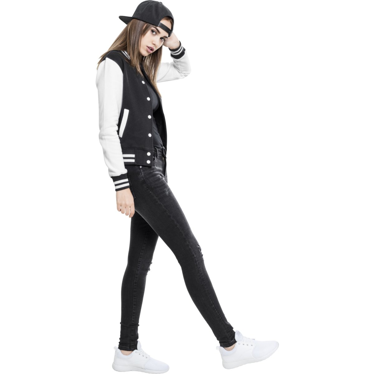 Urban Classics Femme - College Sweat Veste noir / blanc