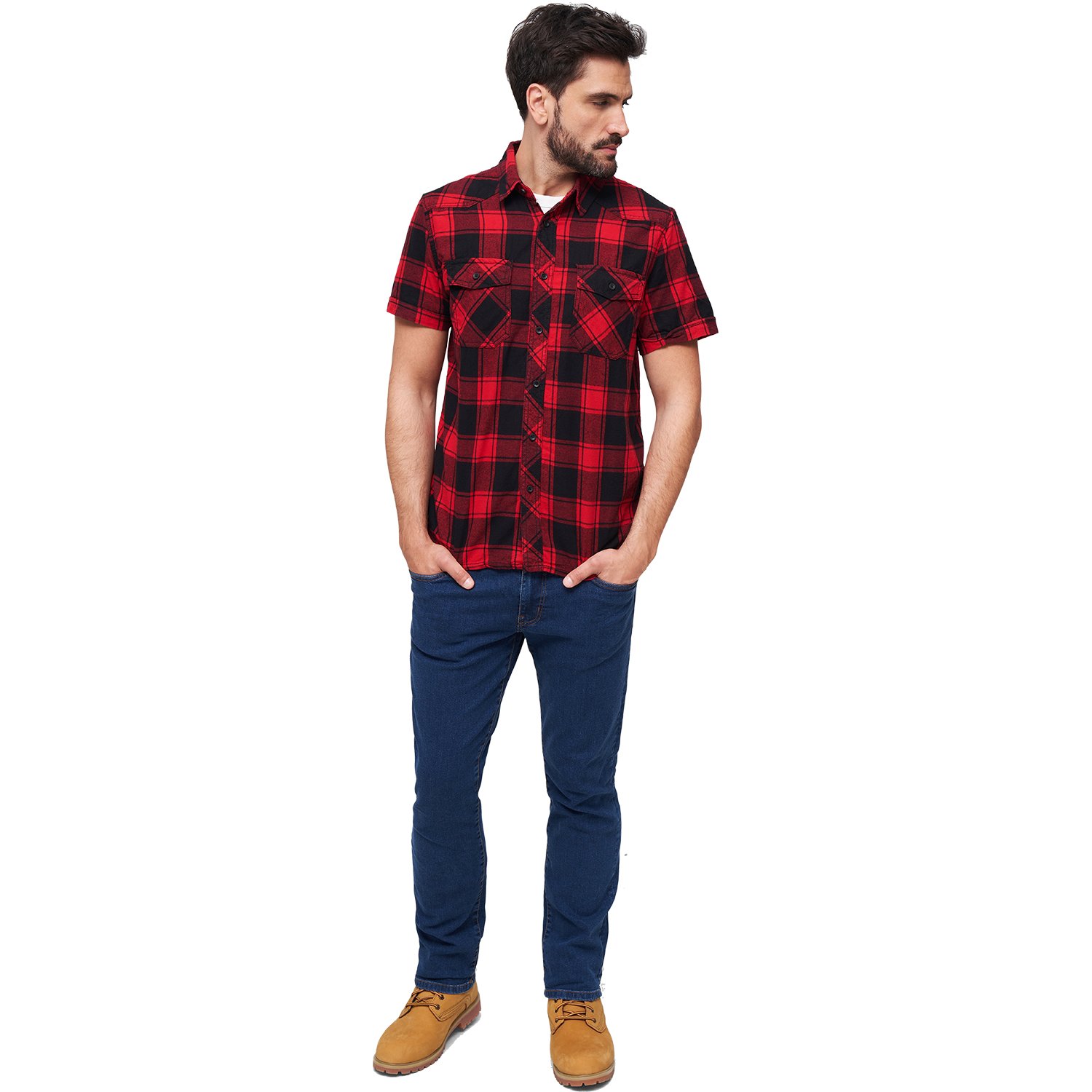 Brandit - CHECKED FLANELL Halfsleeve Shirt red / black