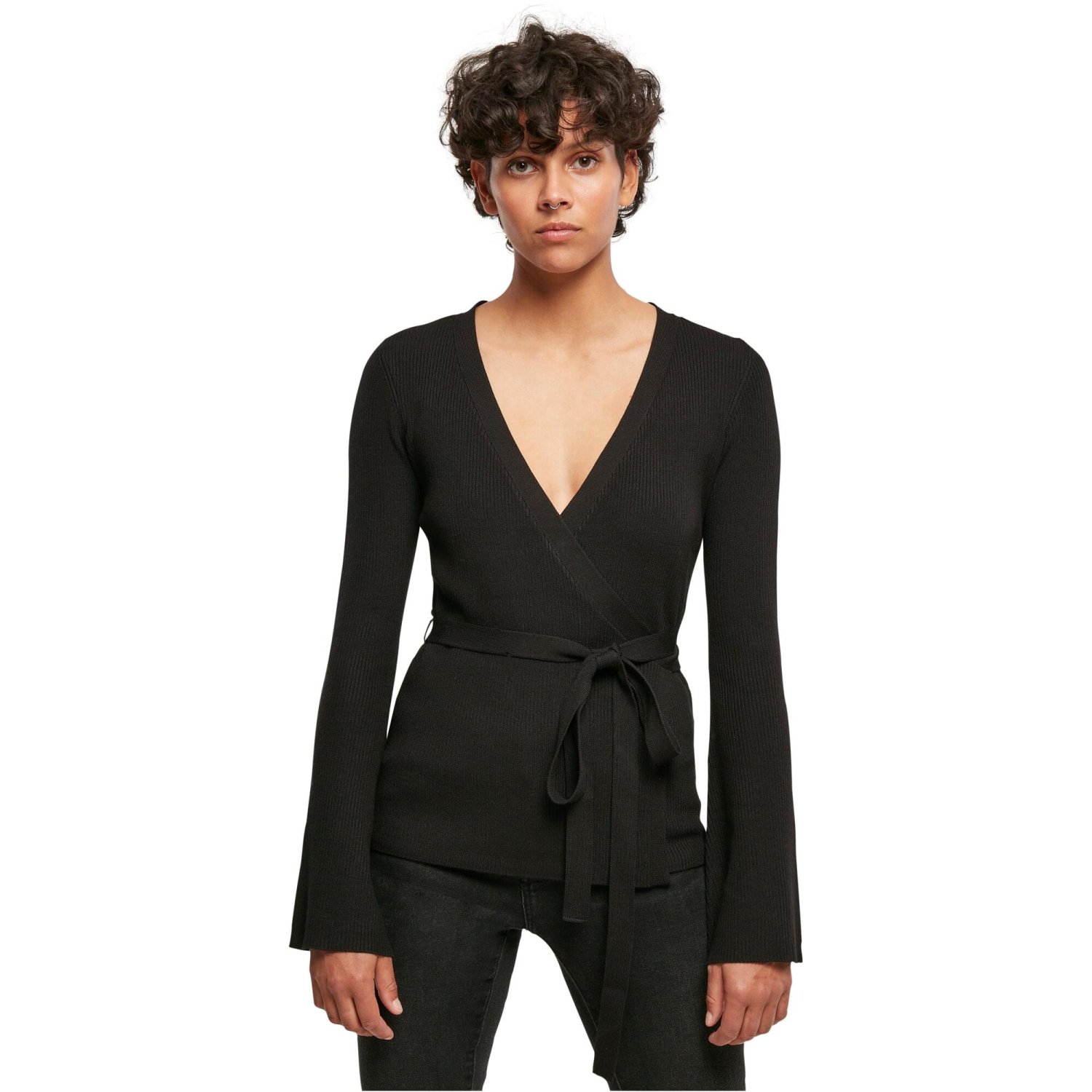 Urban Classics Ladies - Rib Knit Wrapped Cardigan noir