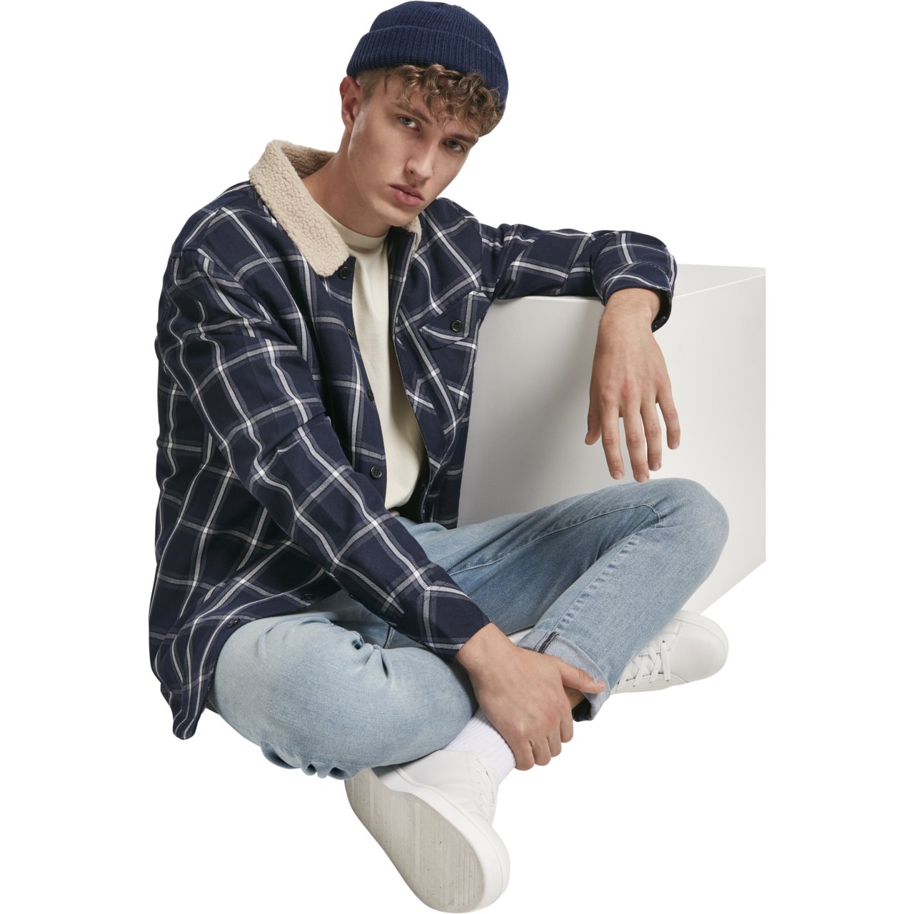 Urban Classics - SHERPA Lined Lumberjack Jacket navy