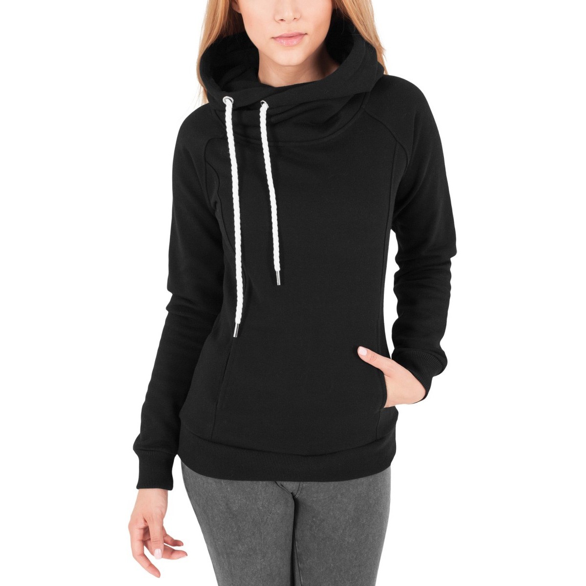 Urban Classics Ladies - RAGLAN HIGH NECK Fleece Hoody