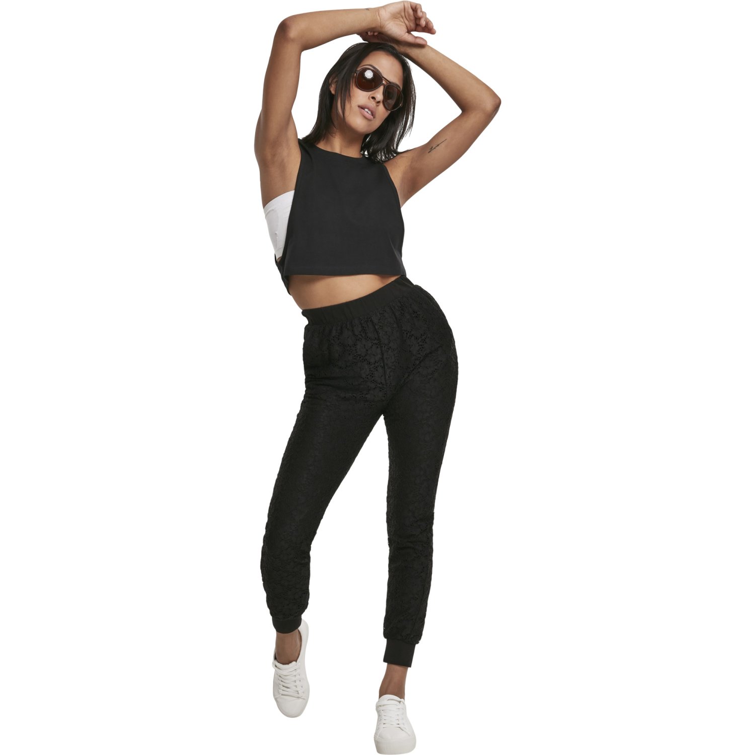 Urban Classics Ladies - Lace Jersey Jog Pantalon noir