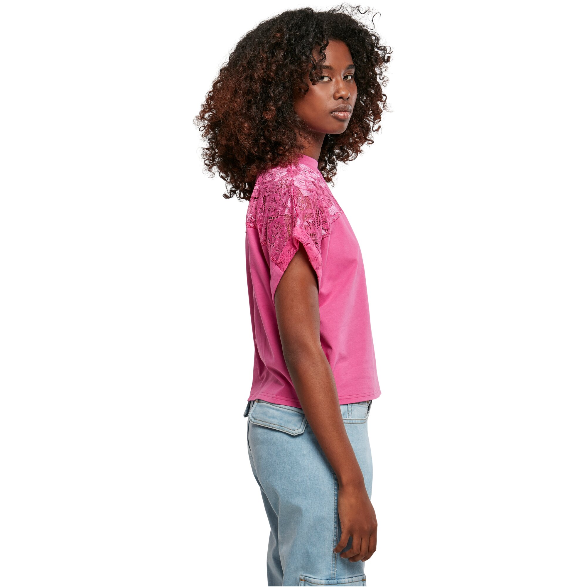 Urban Classics Ladies - Short Oversized Lace Top pink