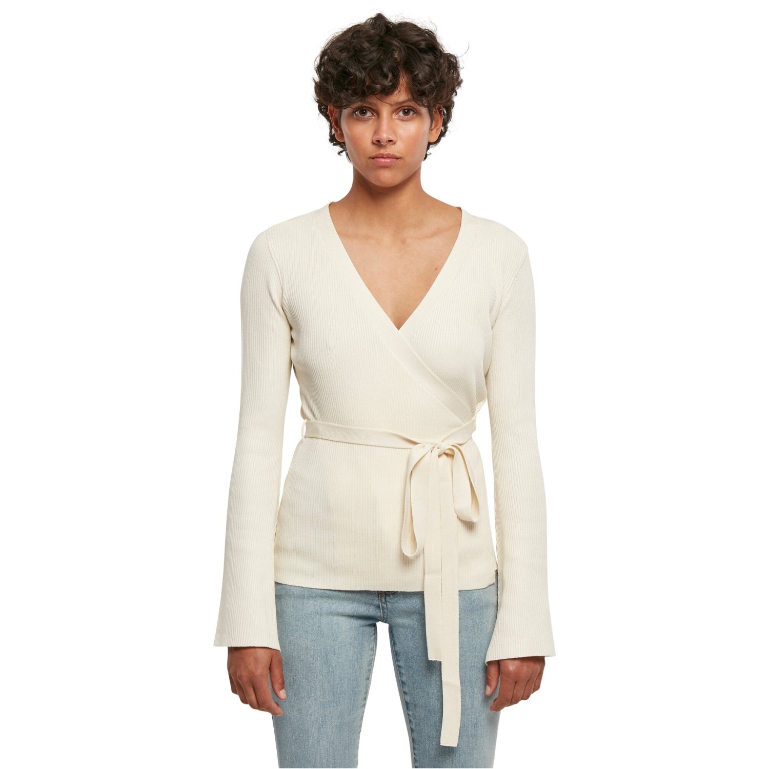 Urban Classics Ladies - Rib Knit Wrapped Cardigan whitesand