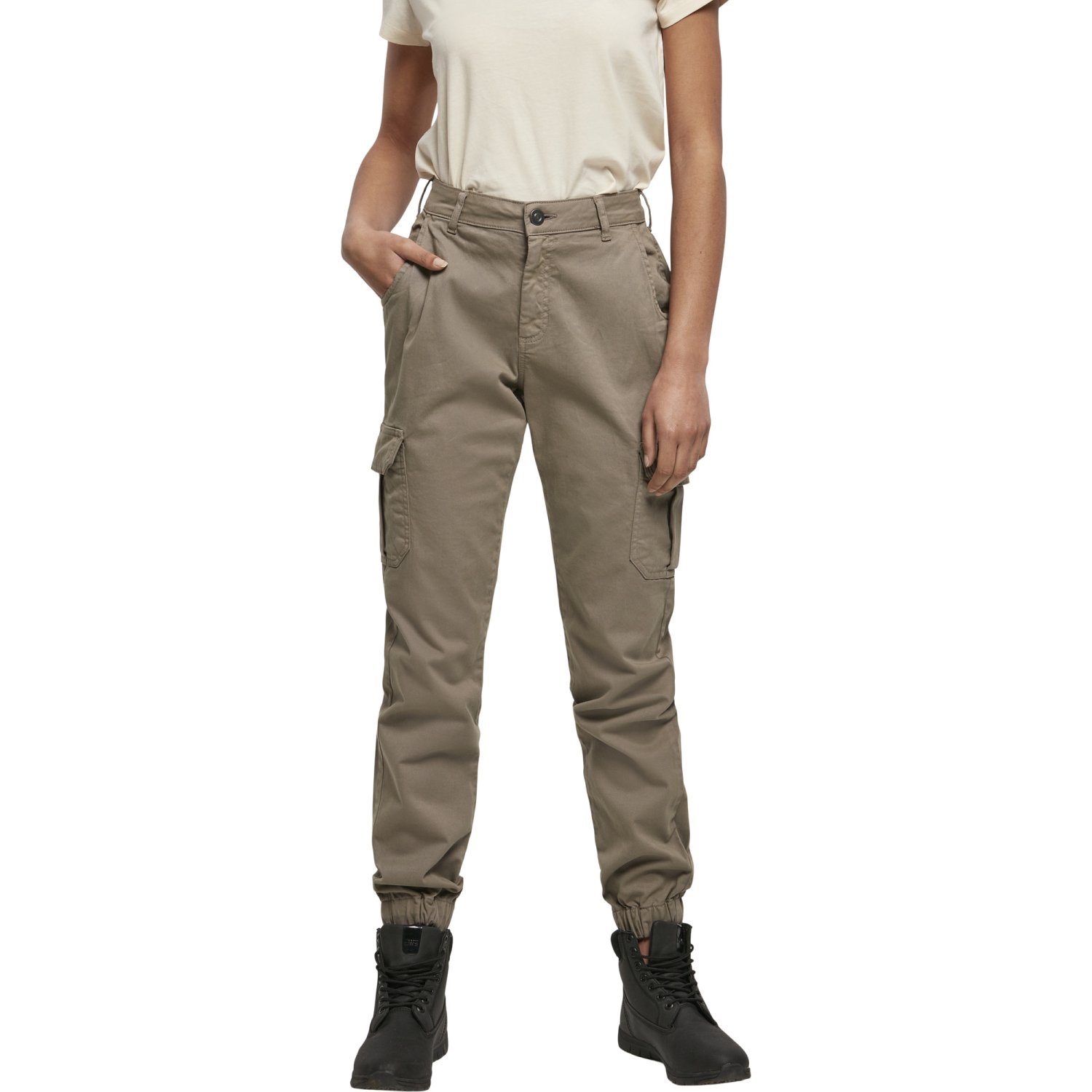 Urban Classics Ladies - High Waist Stretch Cargo Pants taupe