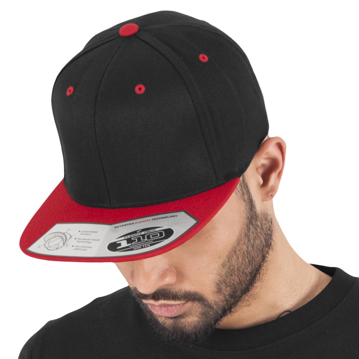 Flexfit 110 Fitted Snapback Casquette - noir / rouge