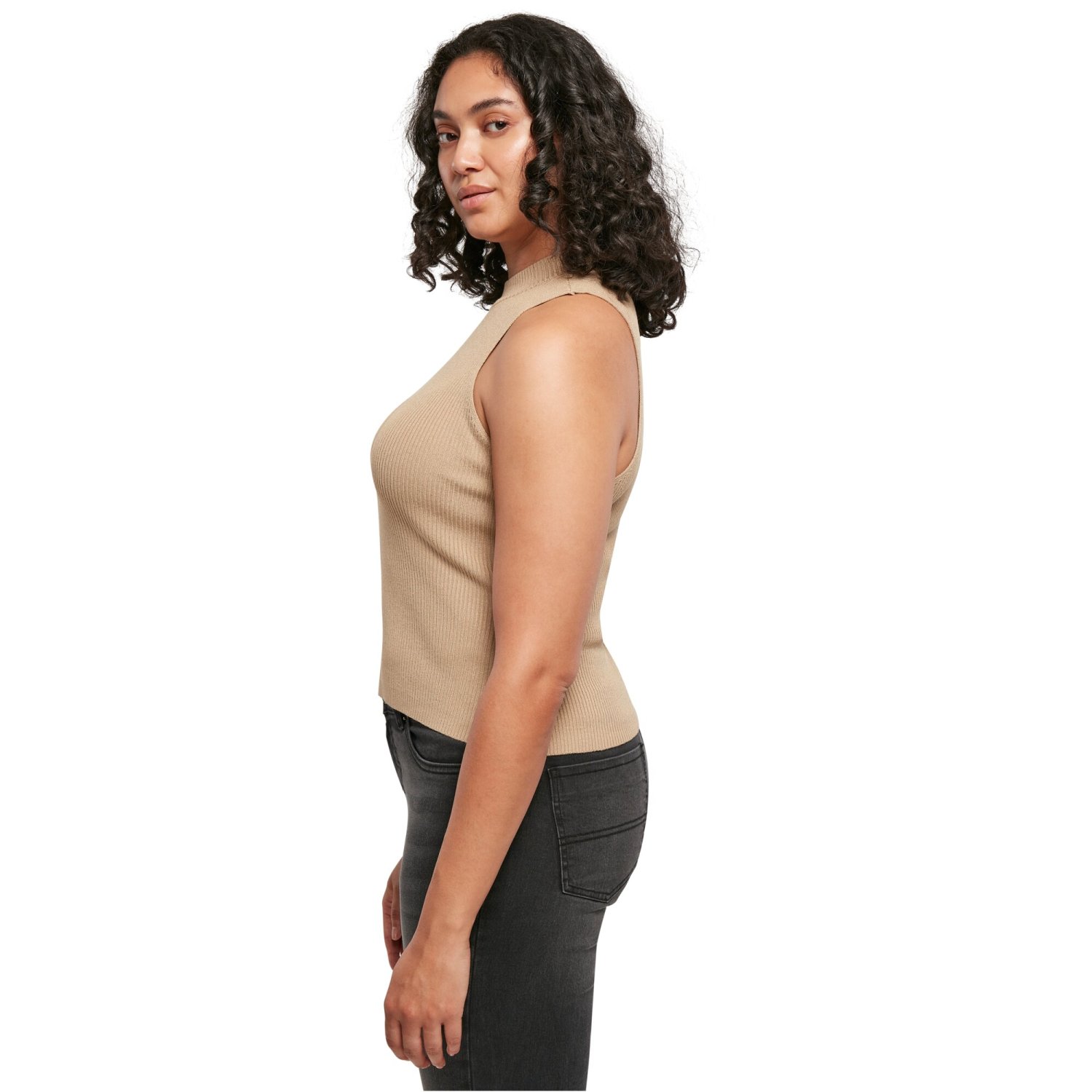 Urban Classics Ladies - Rib Knit Turtleneck Top beige