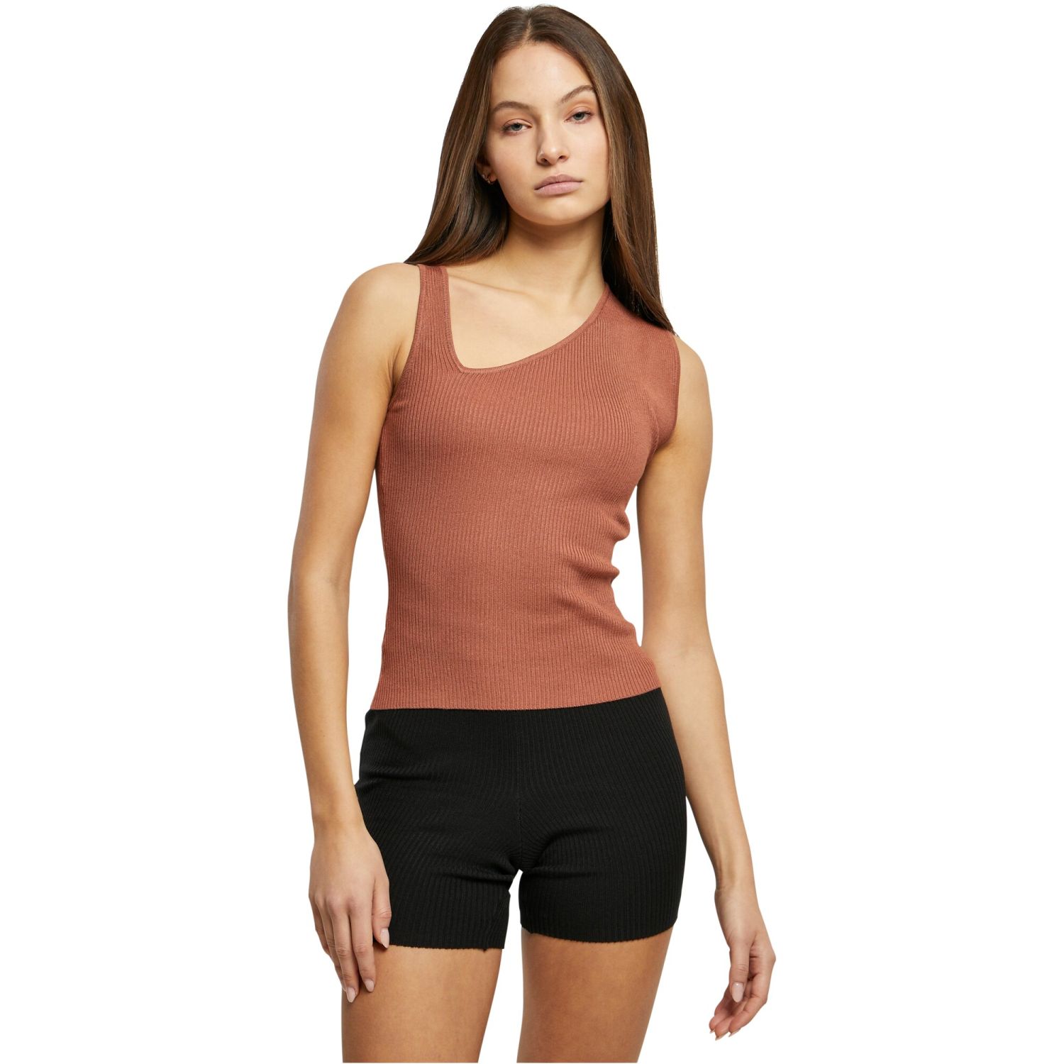 Urban Classics Ladies - Rib Knit Asymmetric Tank Top terra