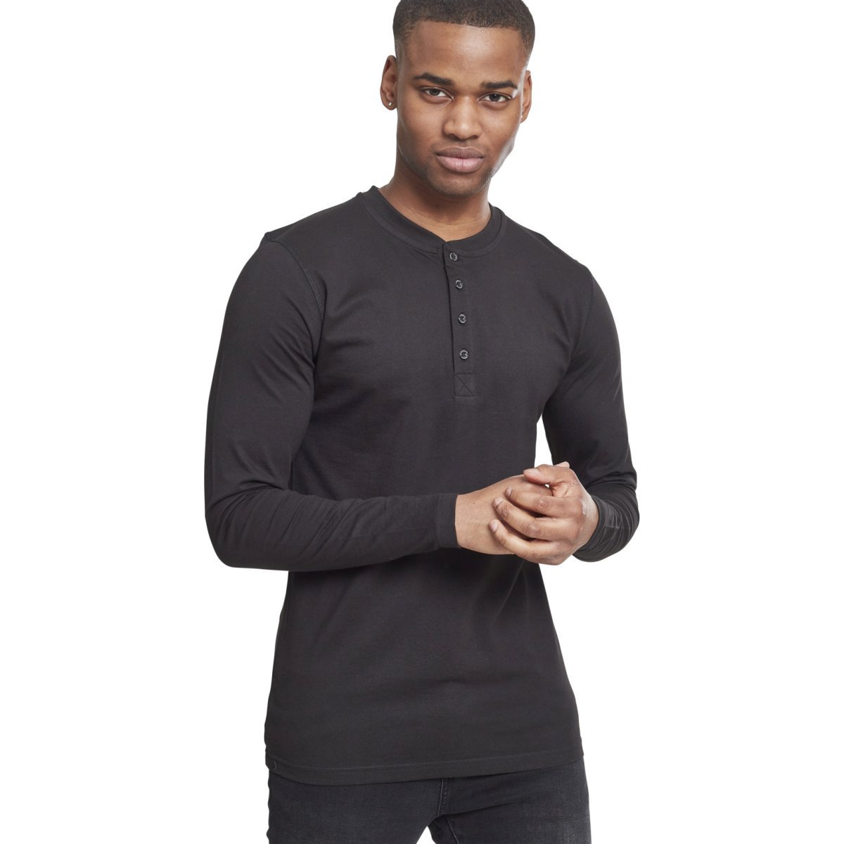 Urban Classics - HENLEY Long Sleeve black