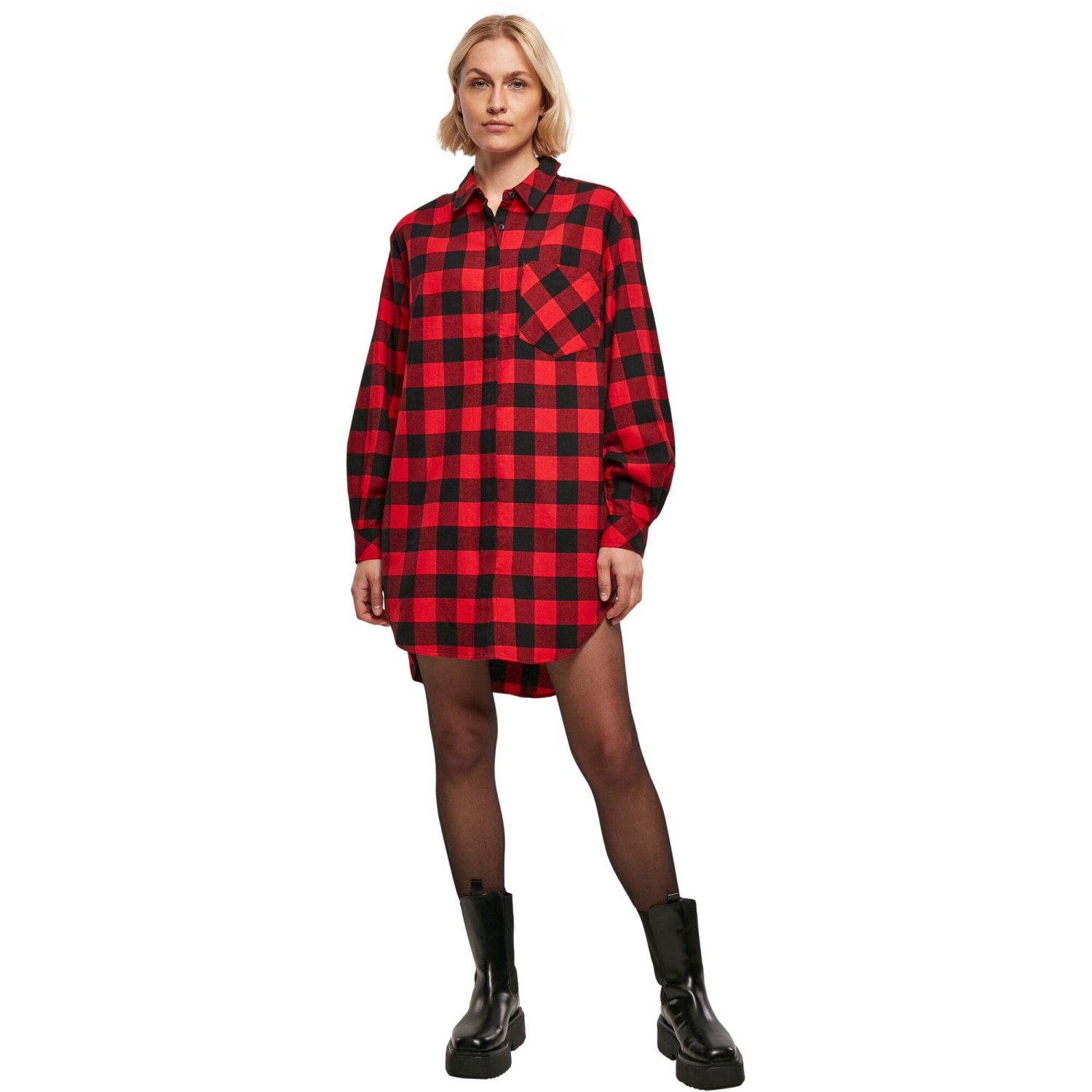 Urban Classics Ladies - Oversized Flannel Shirt Dress red
