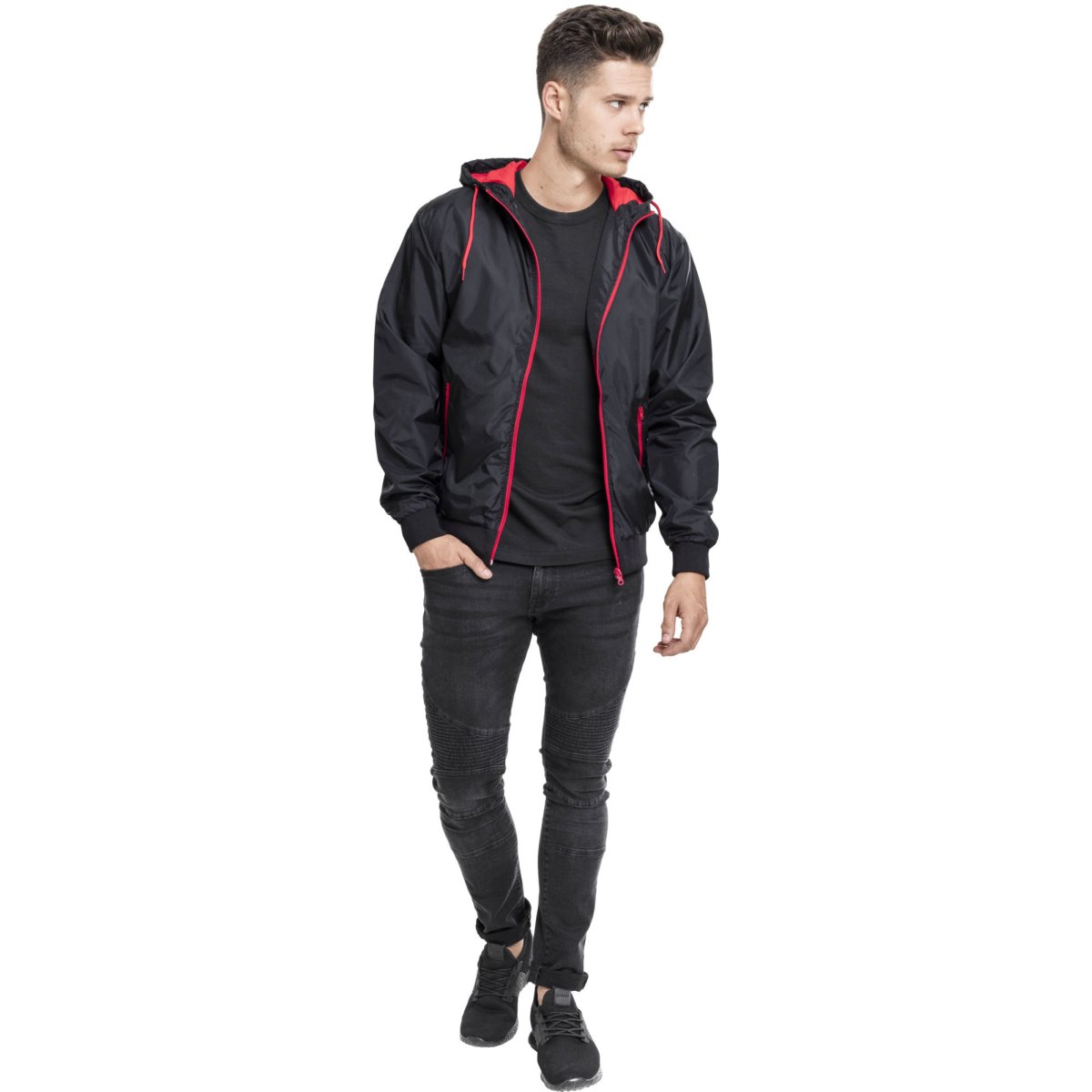 Urban Classics - CONTRAST WINDBREAKER black / red
