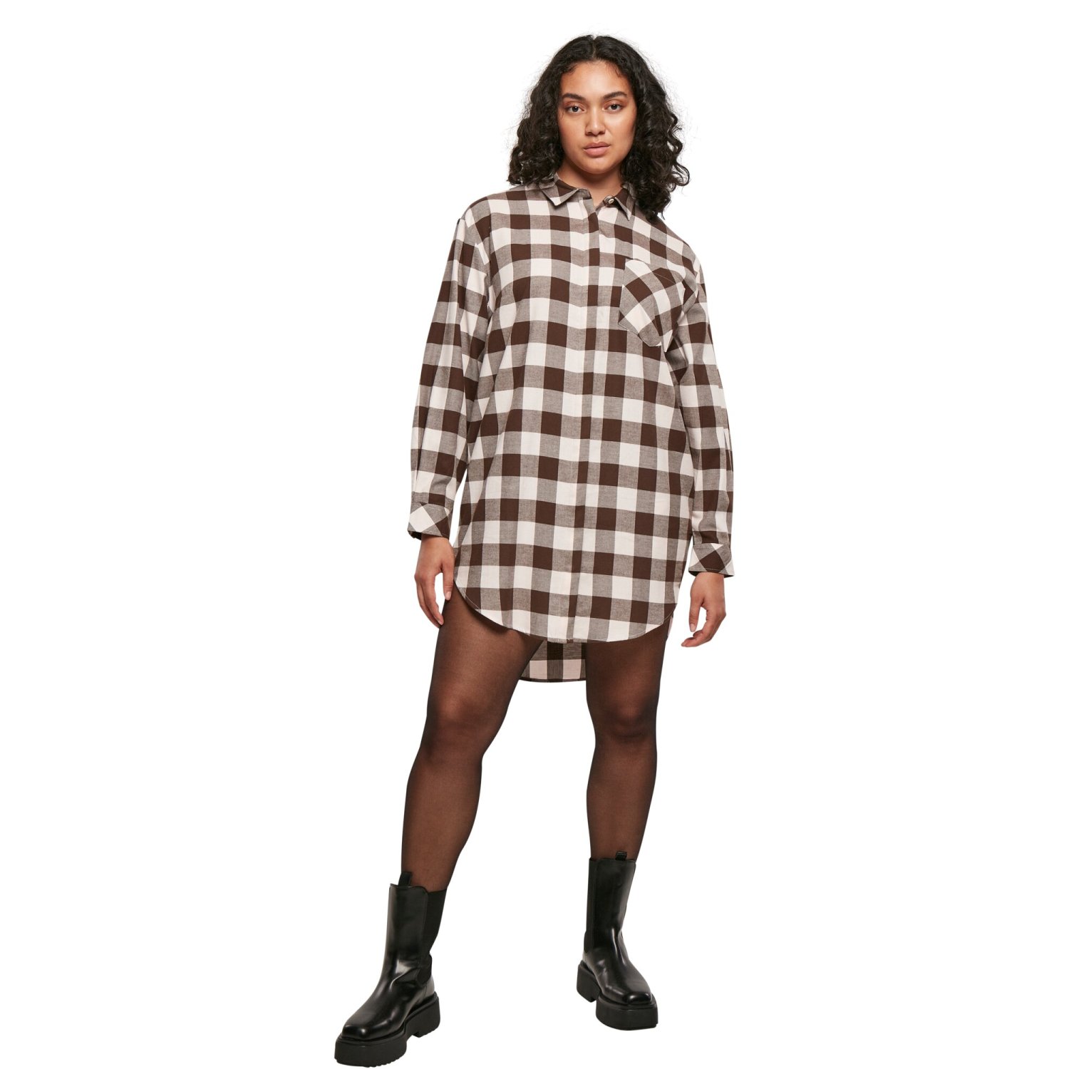 Urban Classics Ladies - Oversized Flannel Shirt Robe braun