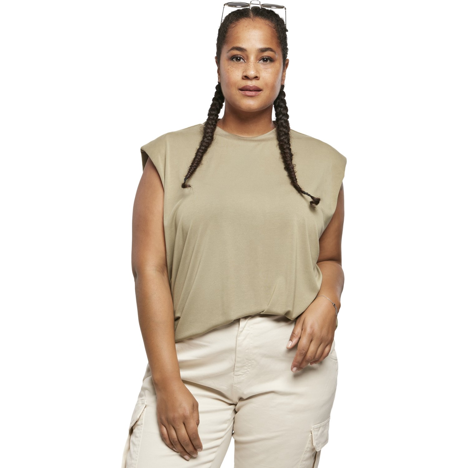 Urban Classics Ladies - Modal Padded Shoulder Shirt khaki