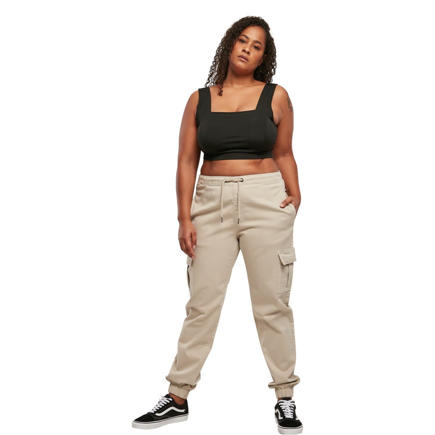 Urban Classics Ladies - High Waist Cargo Sweatpants beige