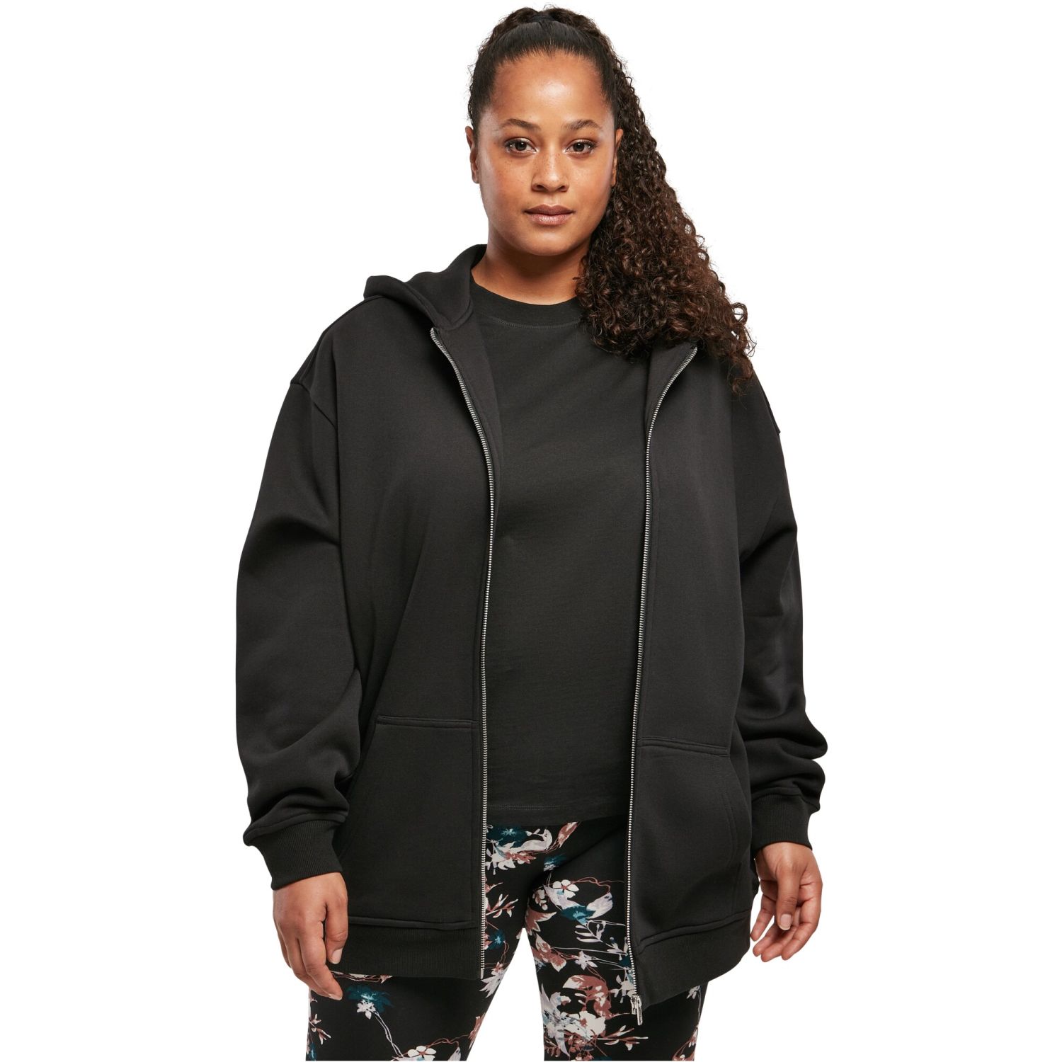 Urban Classics Ladies - Oversized Long Zip Hoody noir