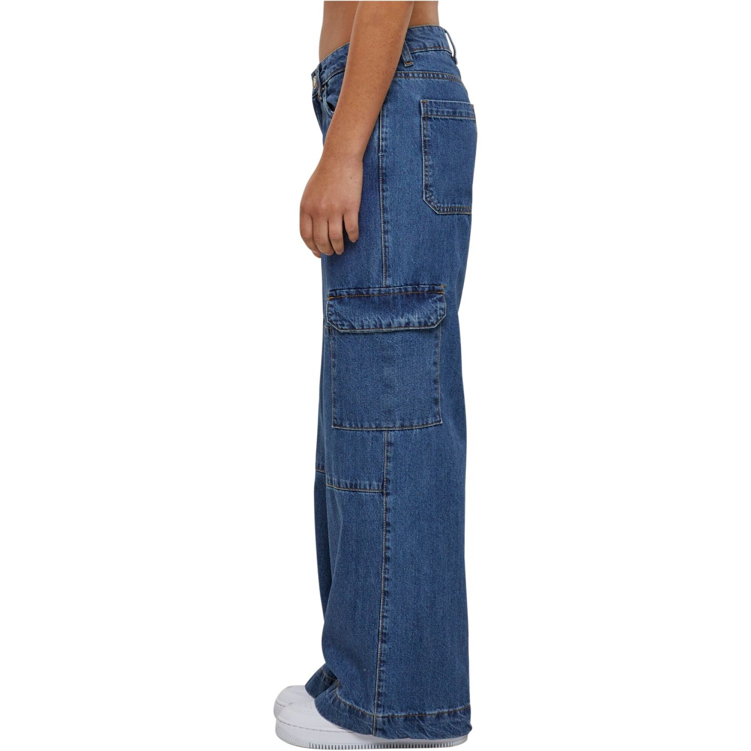 Urban Classics Ladies - Low Waist Cargo Denim Jeans