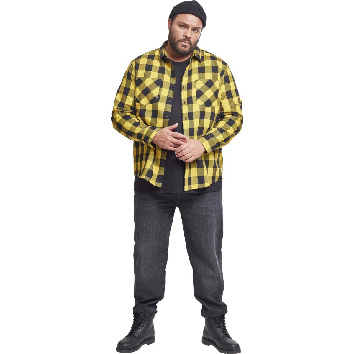 Urban Classics - A Carreaux FLANELL Chemise noir / jaune