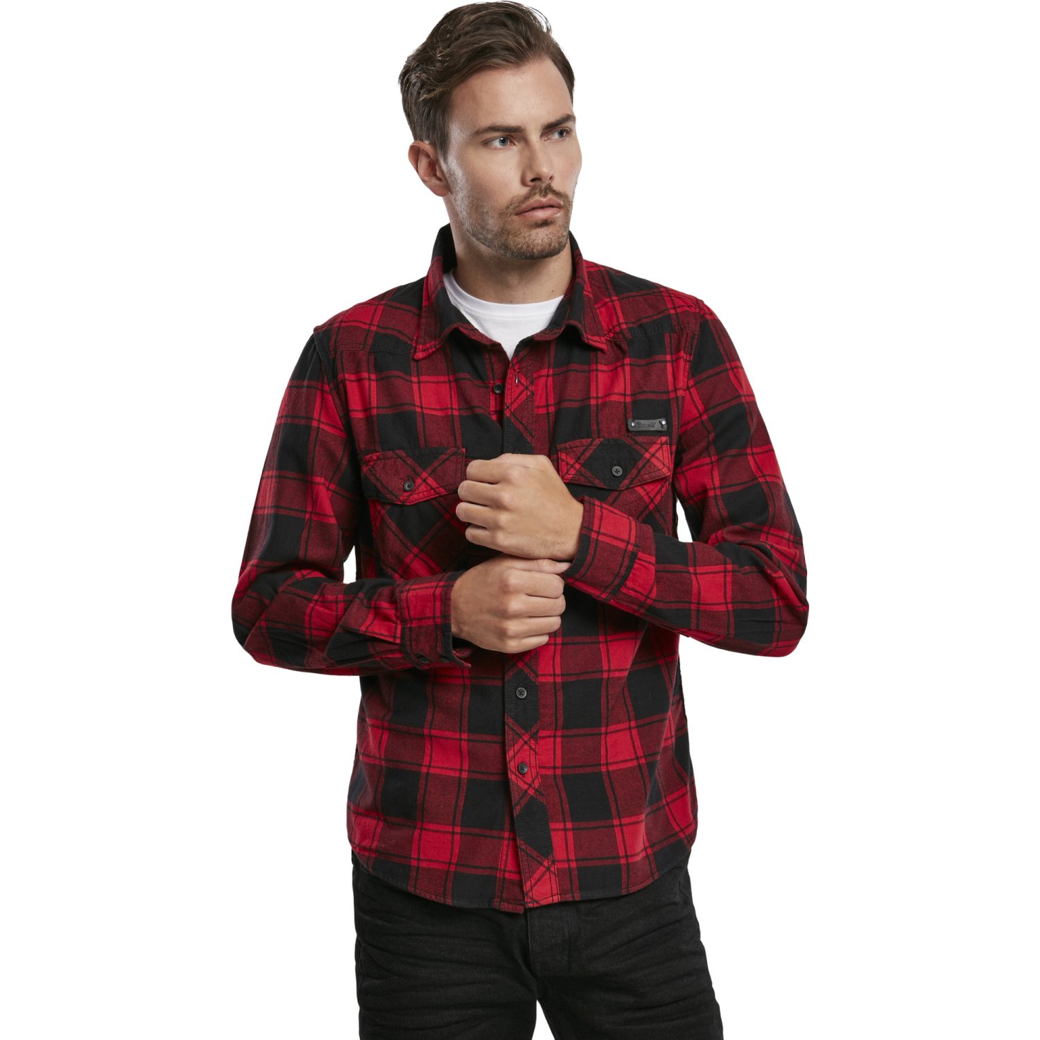 Brandit - CHECKED FLANELL Shirt black / red