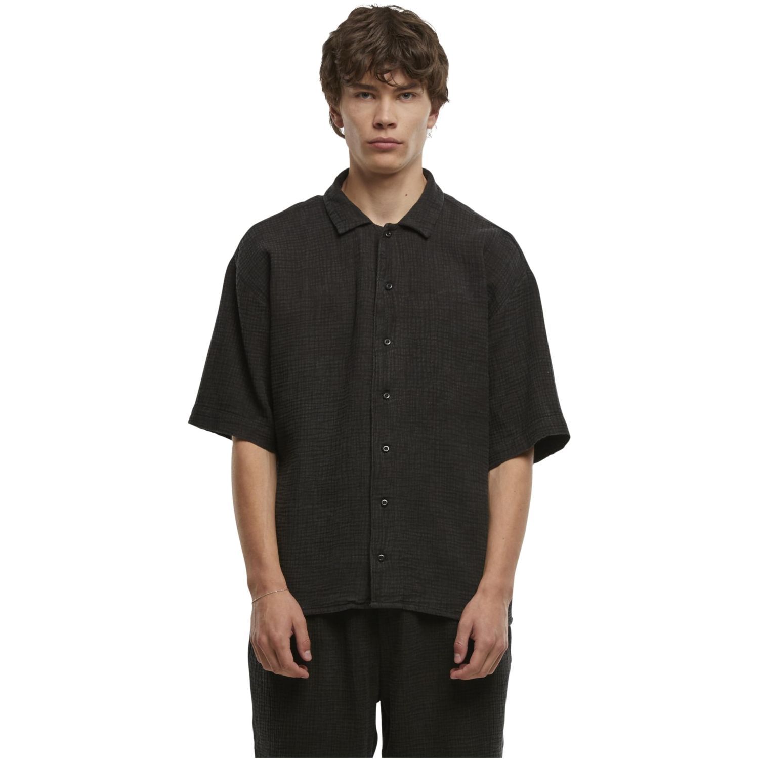 Urban Classics - Acid Washed Musselin Hemd schwarz