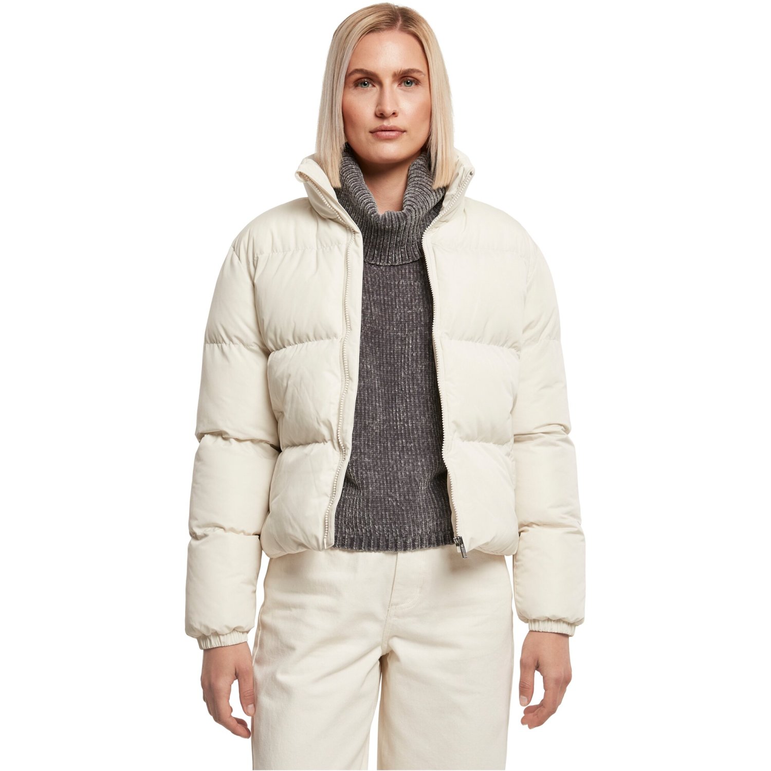 Urban Classics Femme - Short Puffer Veste d'hiver whitesand