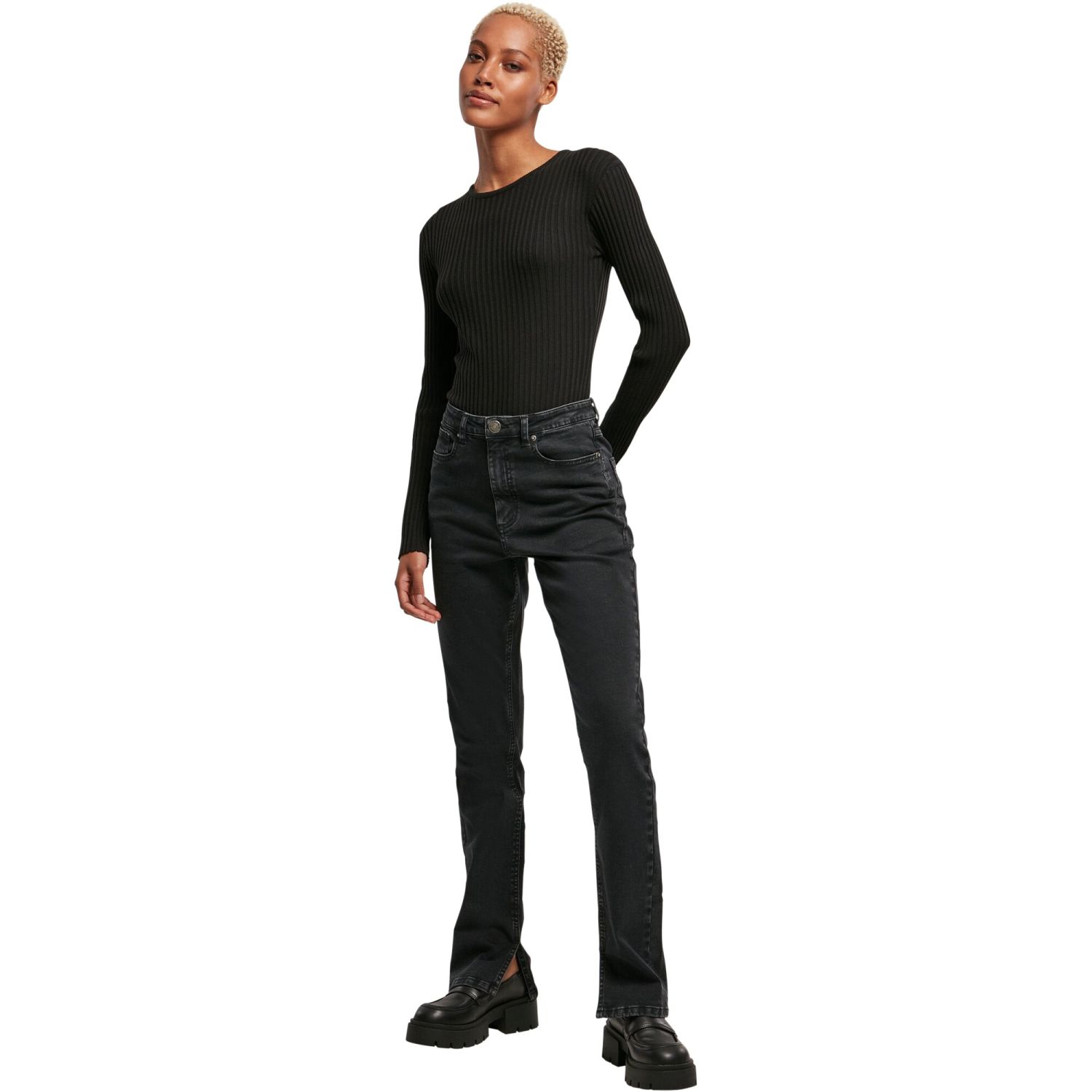 Urban Classics Ladies - Rib Knit Longsleeve Body noir