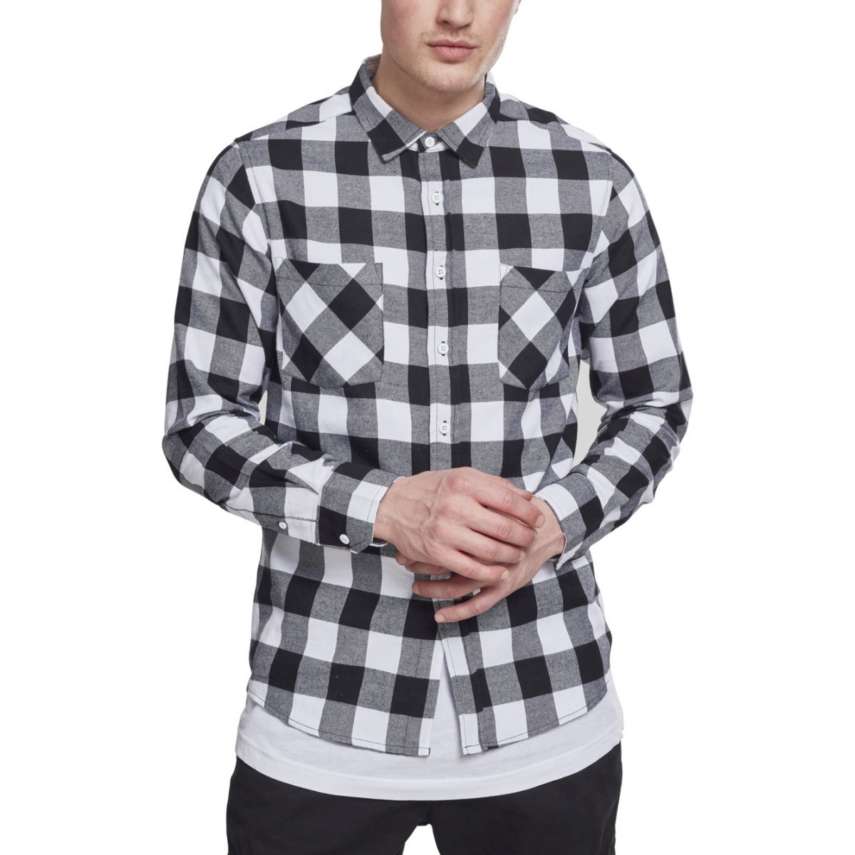 Urban Classics - CHECKED FLANELL Shirt black / white