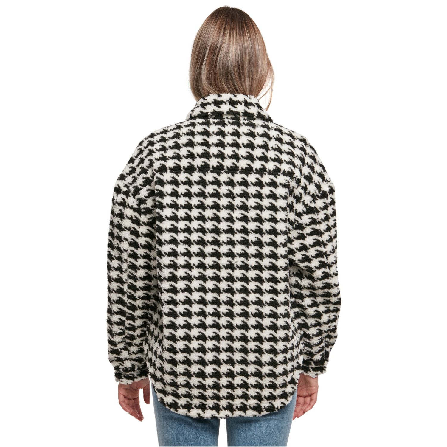 Urban Classics Ladies - Sherpa Overshirt houndstooth