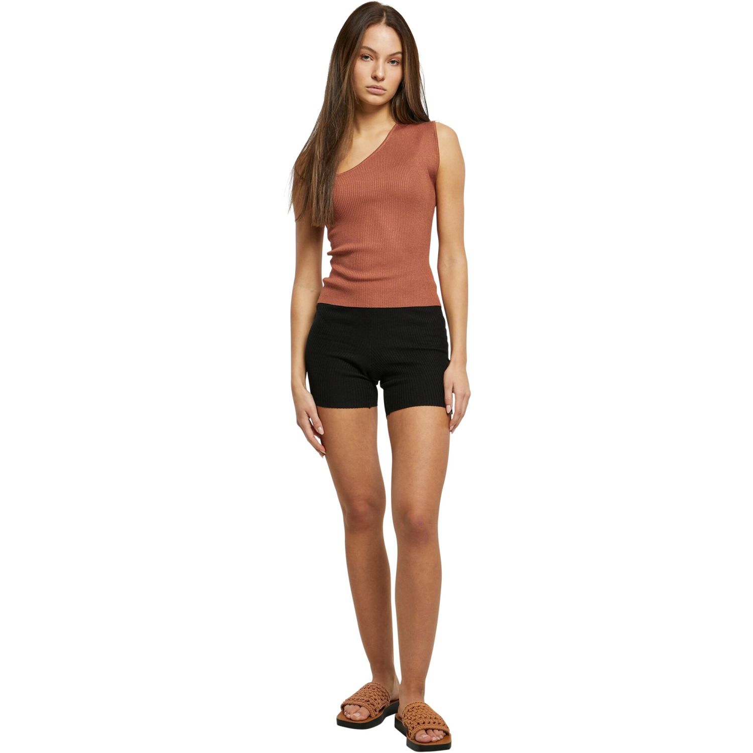 Urban Classics Ladies - Rib Knit Asymmetric Tank Top terra