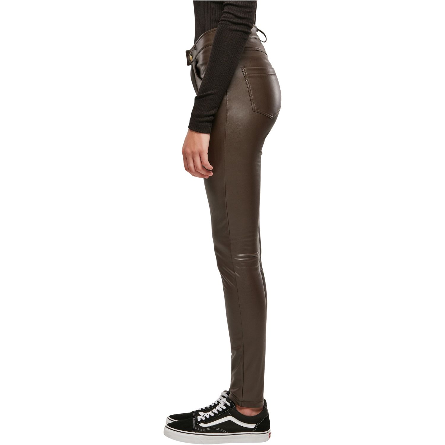 Urban Classics Ladies - Mid Waist Faux Leather Pants brown