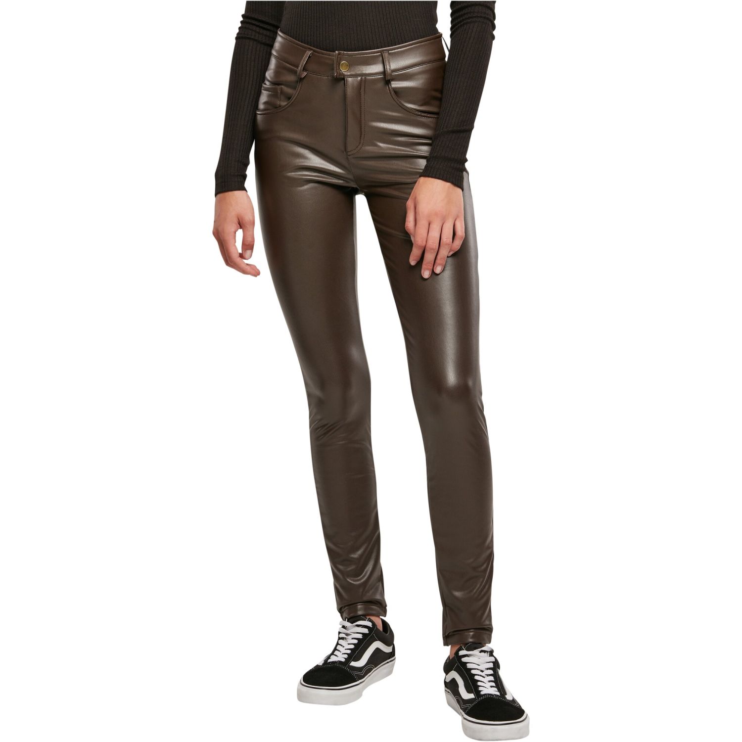 Urban Classics Ladies - Mid Waist Faux Leather Pants brown