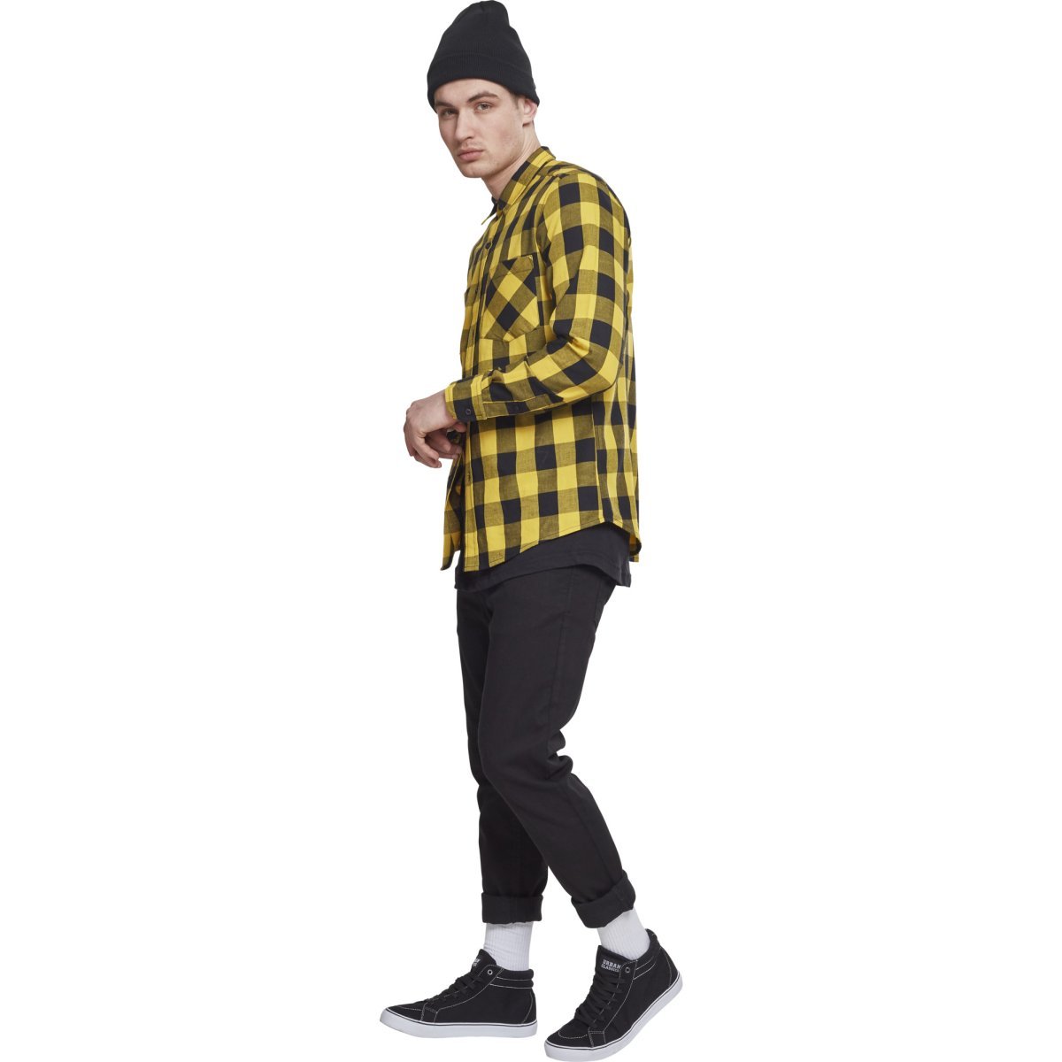 Urban Classics - A Carreaux FLANELL Chemise noir / jaune