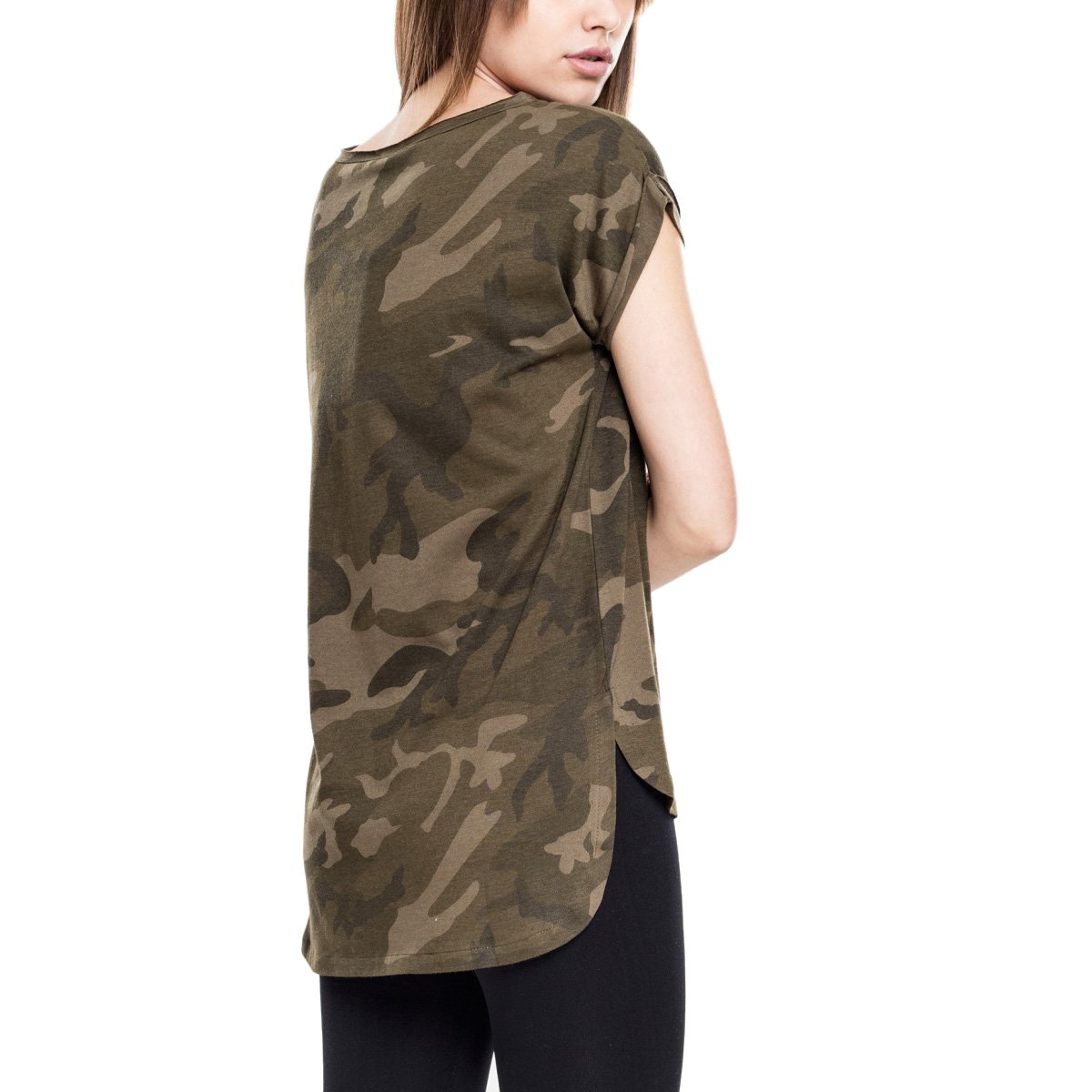Urban Classics Ladies - Long Shaped HiLo Top Shirt camo