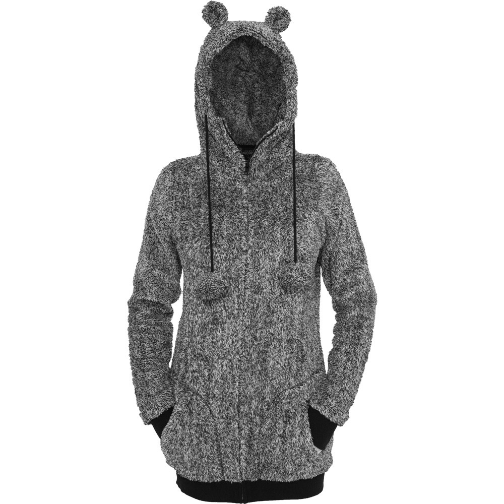 Urban Classics Ladies - MELANGE TEDDY Long Zip Hoody schwarz