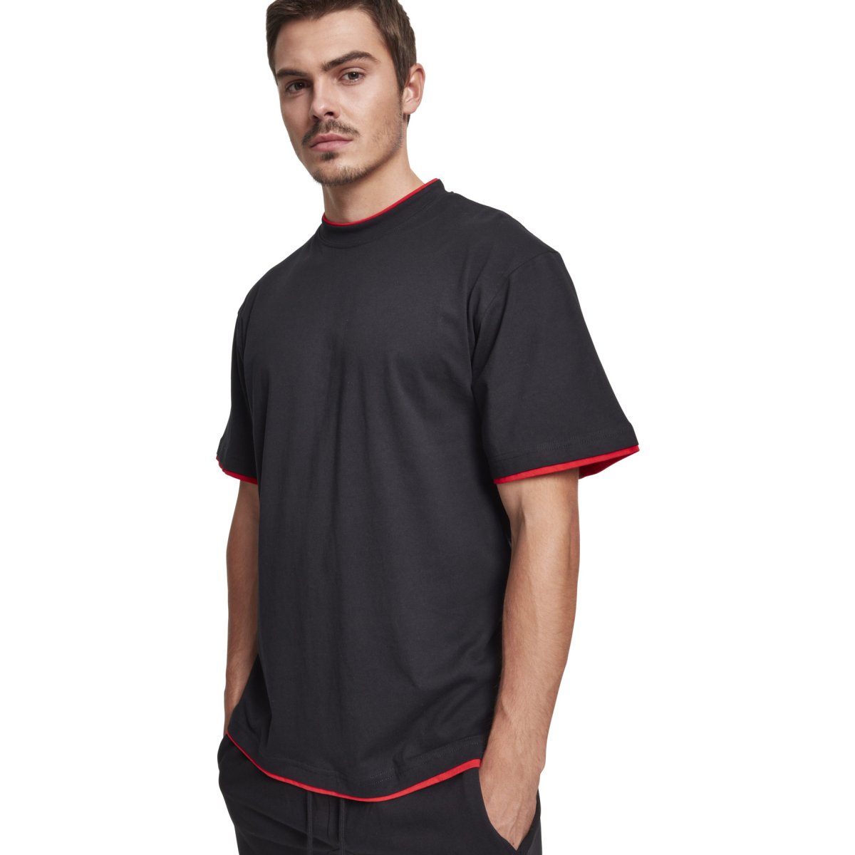 Urban Classics - CONTRAST Tall Tee noir / rouge - 4XL