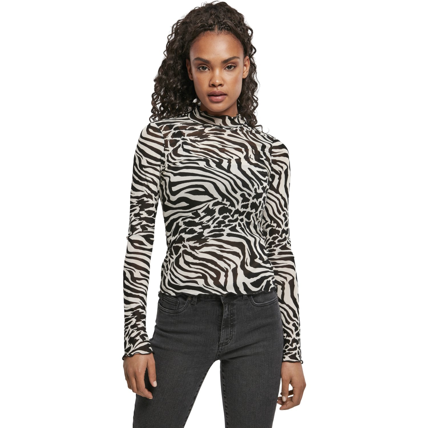 Urban Classics Ladies - Mesh Turtleneck Longsleeve blanc