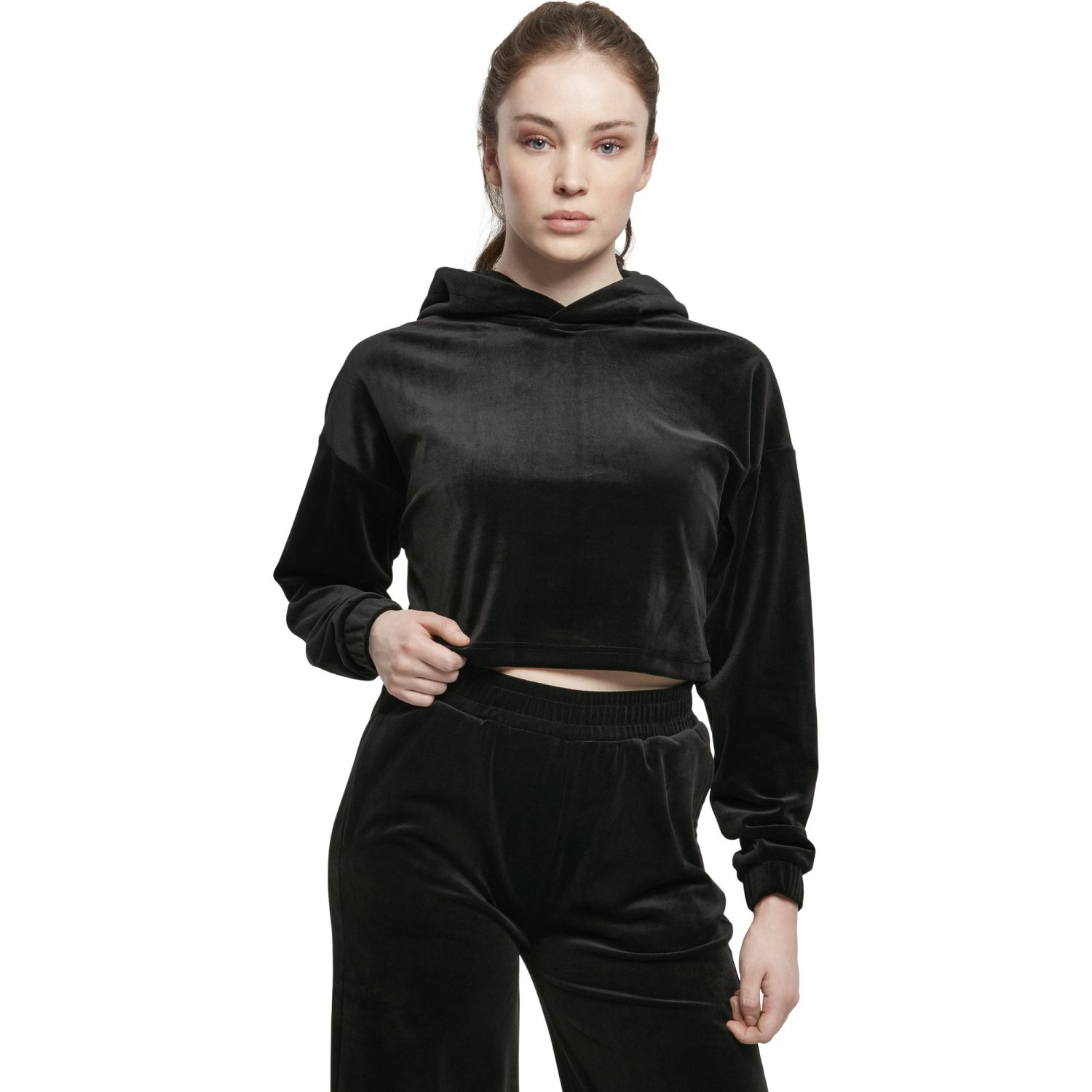Urban Classics Ladies - VELVET Short Oversized Cropped Hoody