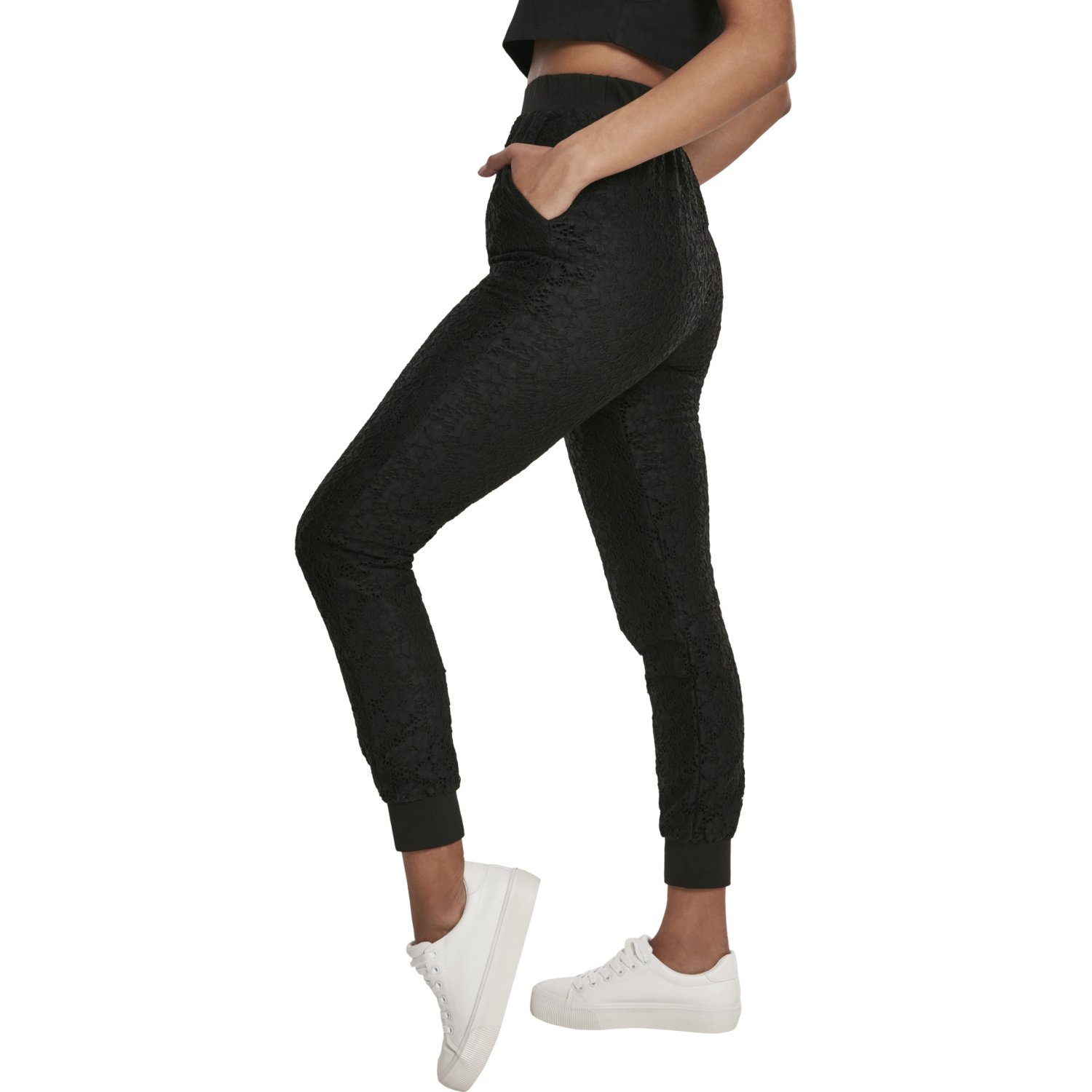 Urban Classics Ladies - Lace Jersey Jog Pantalon noir